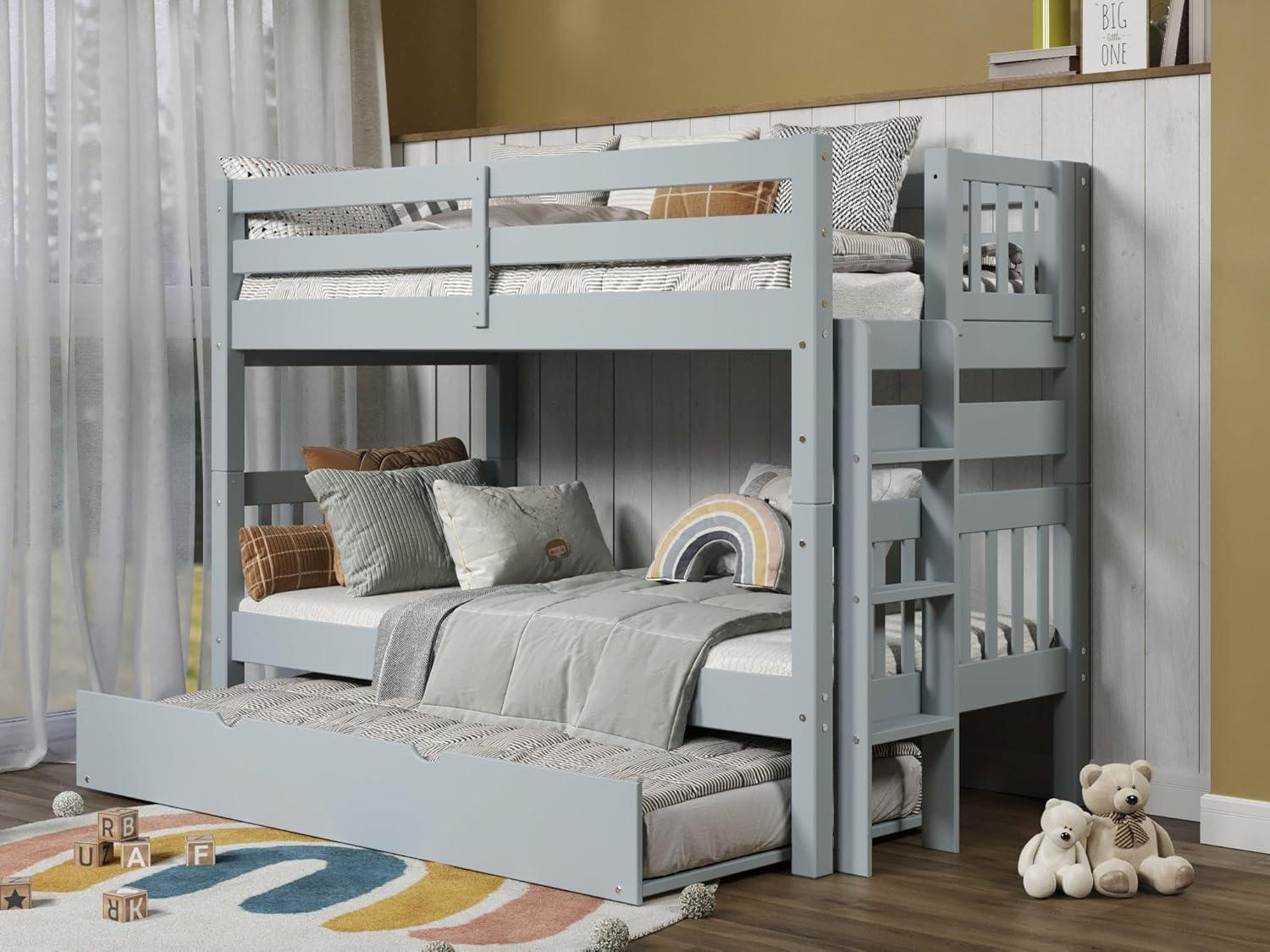 Bedz King Bunk Beds Twin over Twin Mission Style with End Ladder and a Twin Trundle, White