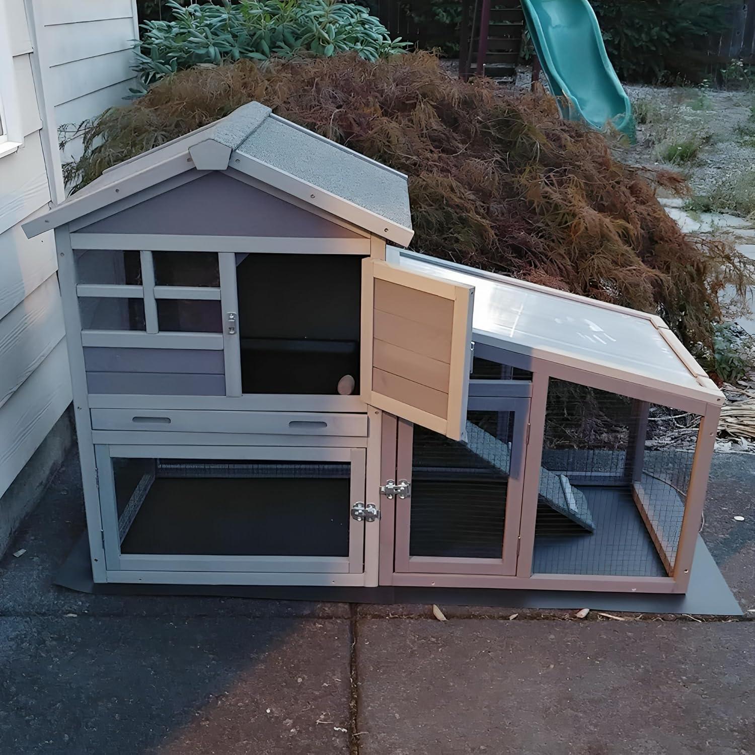 Aivituvin Chicken Coop Rabbit Hutch Outdoor Bunny Cage Indoor with Removable Bottom Wire Mesh Rabbit Cage with UV Panel 53.4" L x 23.6" W x 38.1" H