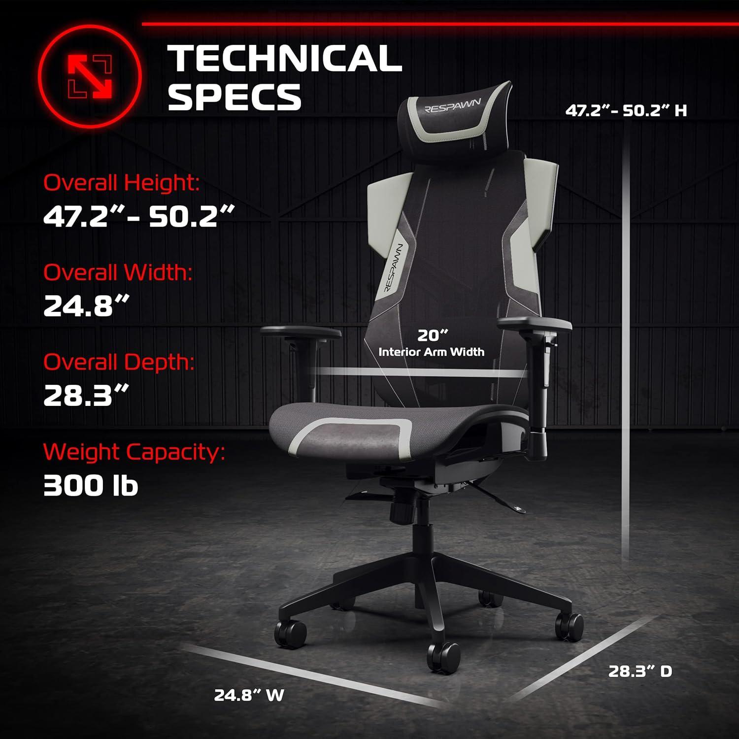 Respawn RESPAWN FLEXX Mesh Gaming Chair With Lumbar Support, Ergonomic Gaming Chair with Recline/Tilt Tension Controls, Adjustable Arms, 300lb Max Weight With Wheels for Computer/Desk/Office