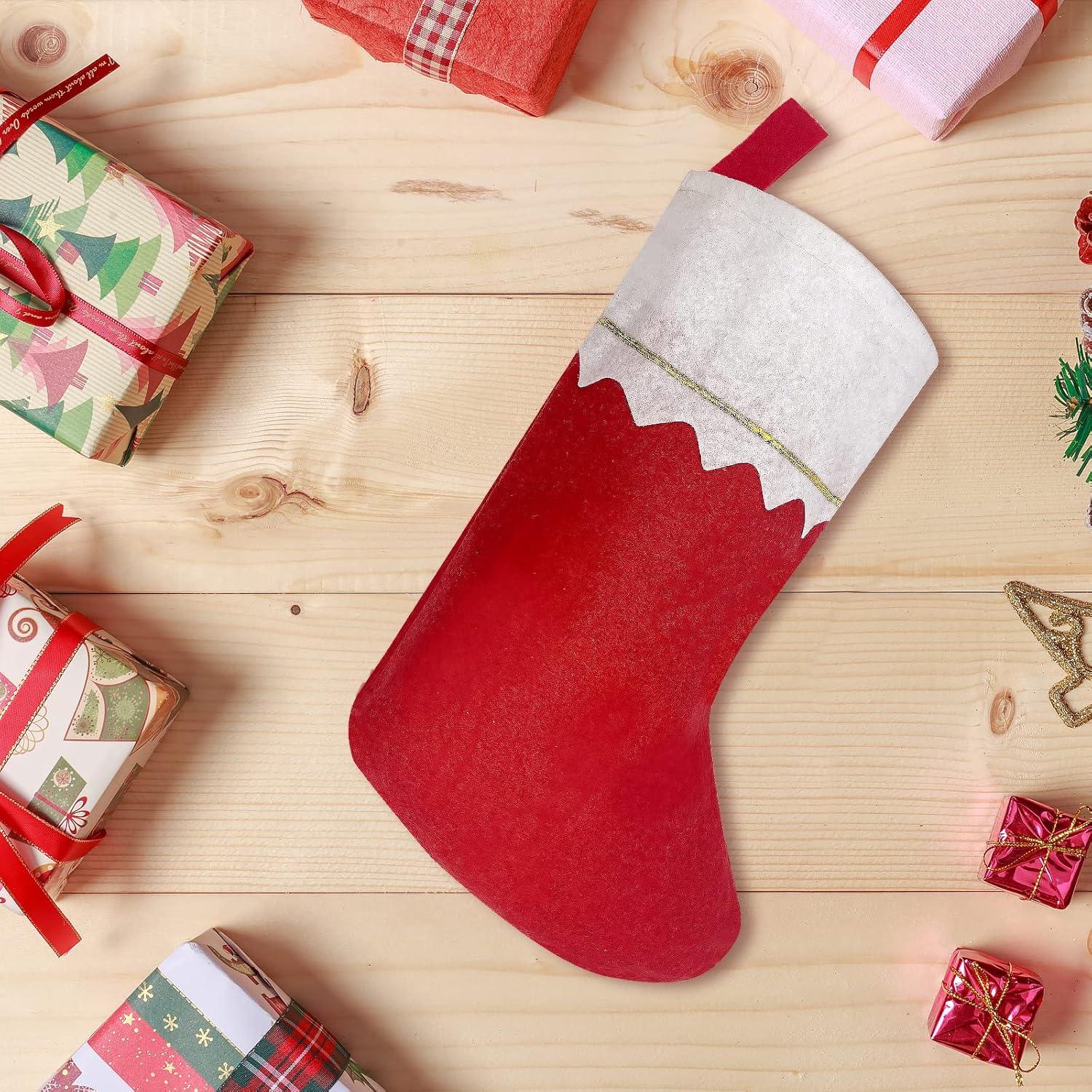 XYK Clearance 12 Pack Christmas Stockings 15 Inches Red and White Stockings with Gold Trim Perfect for Family Holiday Decorations Rustic Santa Stockings for Christmas Home Bedroom and Party Decor Made