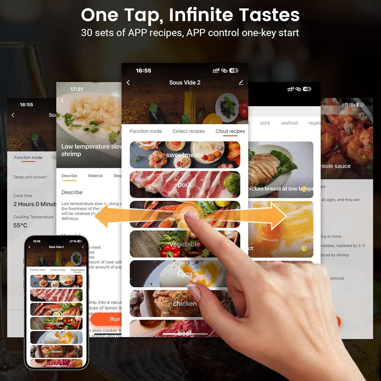 BlitzHome 1100W Sous Vide Cooker with Temperature Setting, Timer, Breath Light Reminder Function