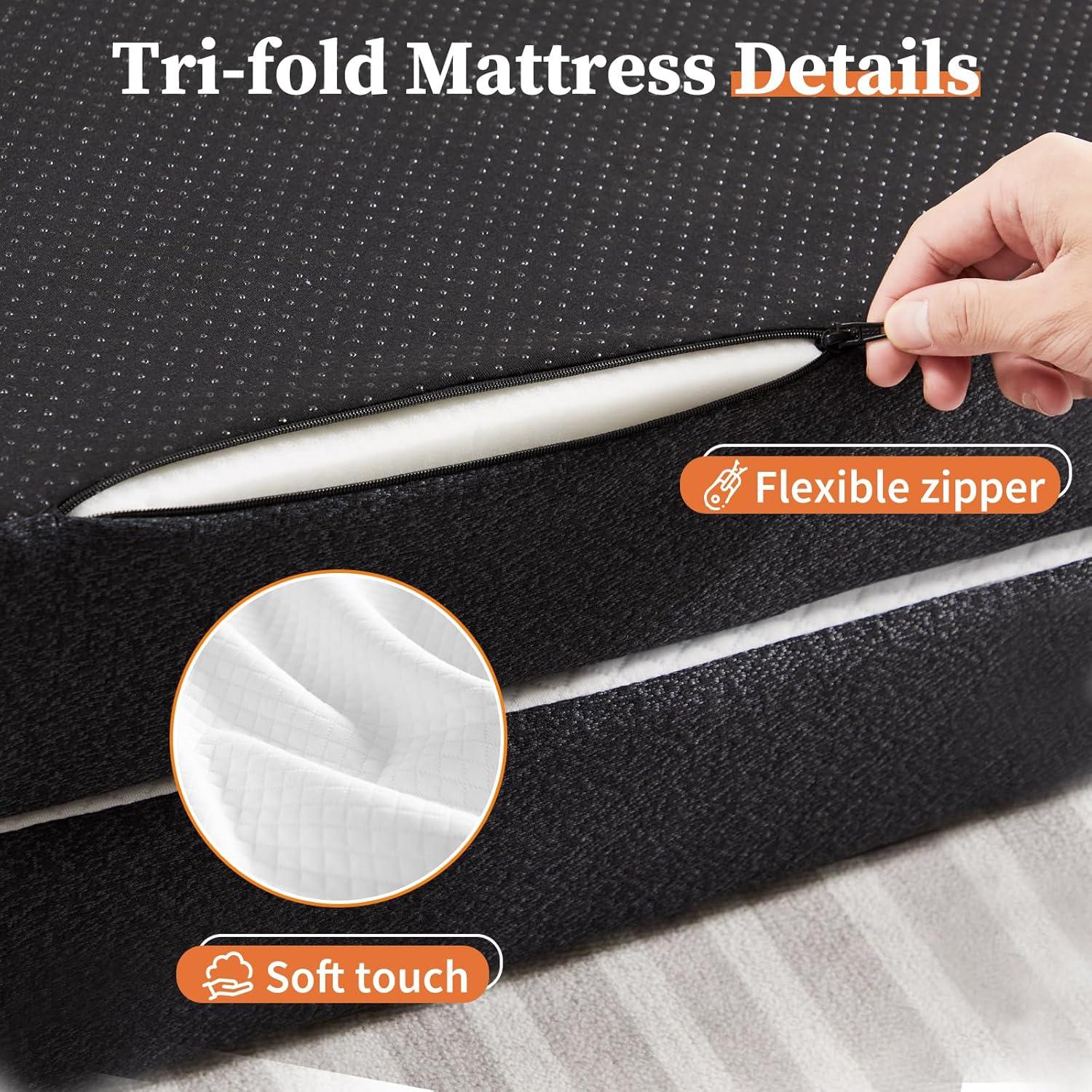 4-Inch Black and White Trifold Memory Foam Mattress