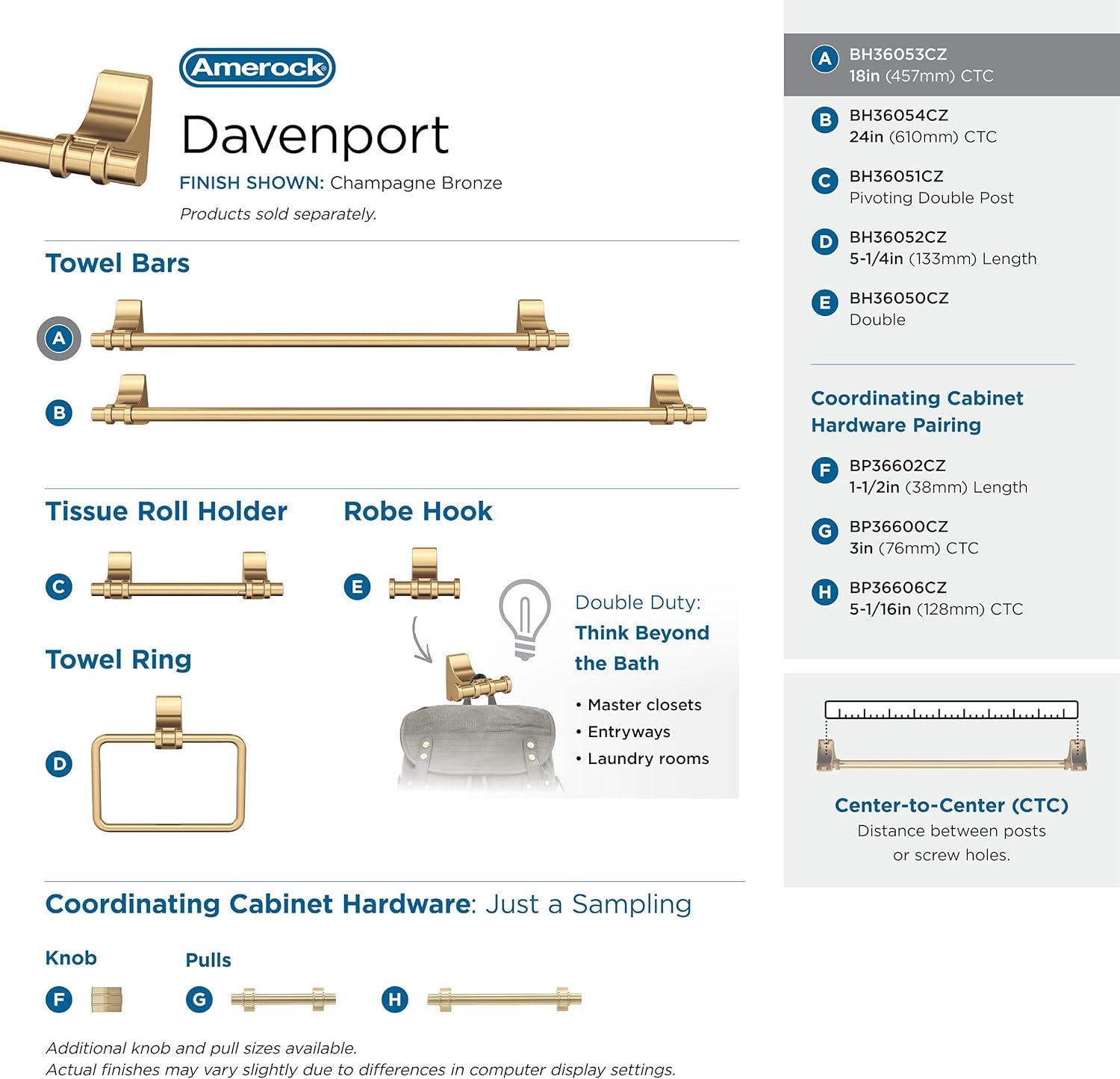 Amerock Davenport Champagne Bronze 18 inch (457mm) Towel Bar