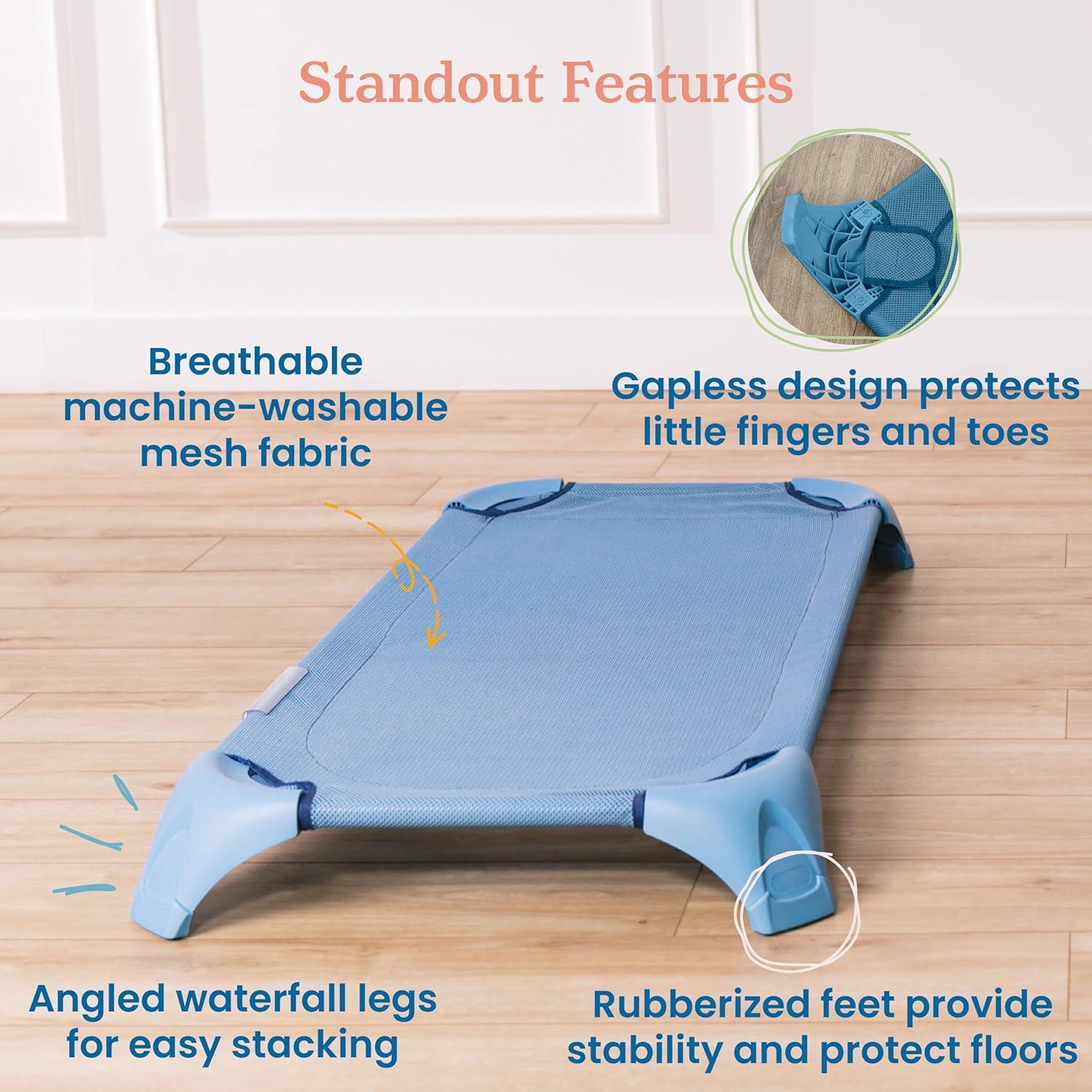 ECR4Kids ECR4Kids Stackable Kiddie Cot with Sheet, Classroom Furniture, Blue (Set of 6)