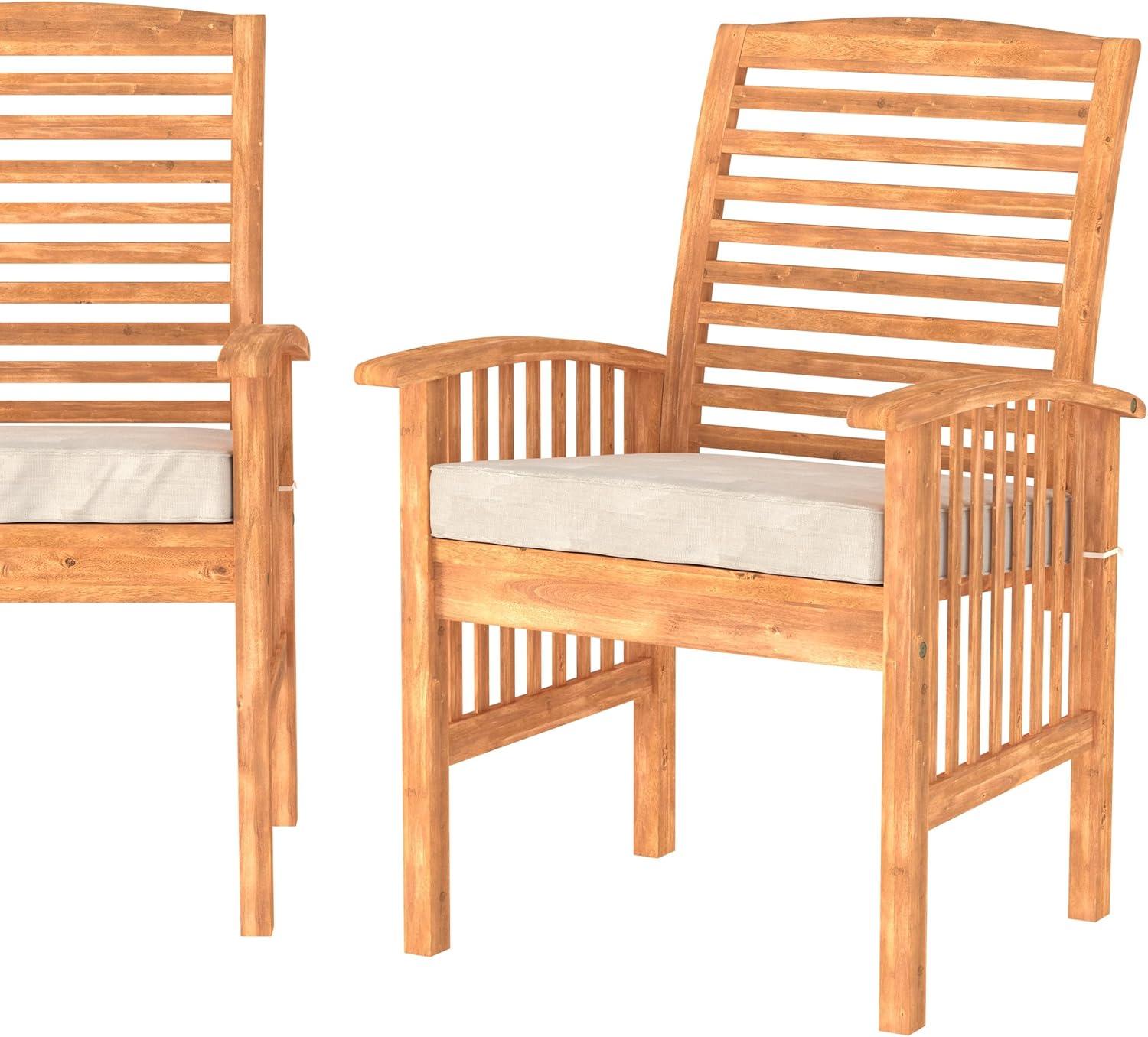 Wood Patio Chairs in Brown with Cushion - Set of 2