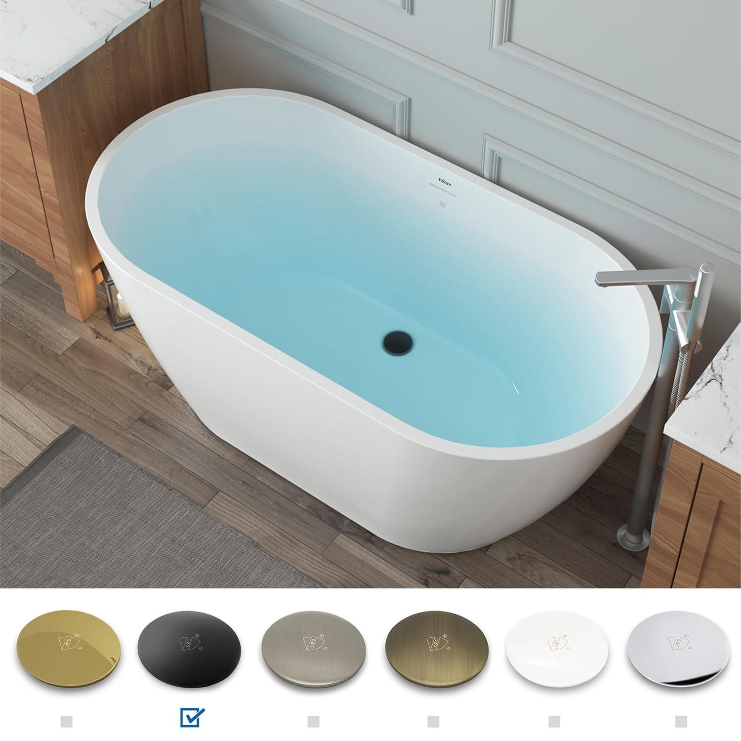 FerdY Bali Freestanding Soaking Acrylic Bathtub with Brushed Nickel Drain FerdY-02538-1400-BN