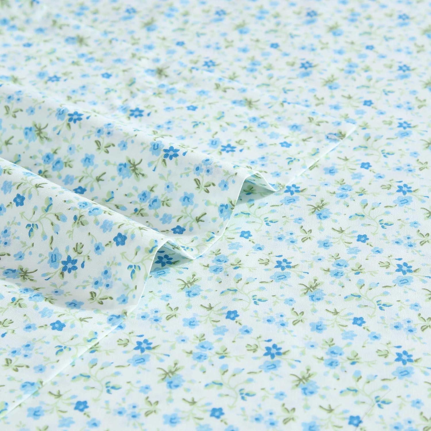 Evie Blue Floral Cotton Twin XL Percale Sheet Set
