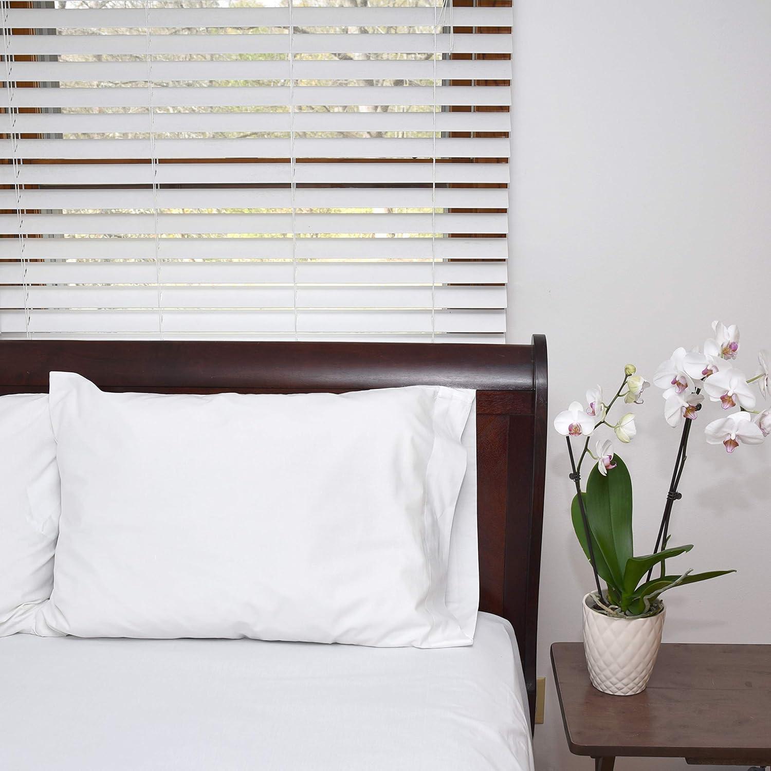 Pacific Linens Fundas de Almohada de Mezcla de Algodón Tamaño Queen Blanco, Fundas de Almohada de Calidad de Hotel, Paquete de 2 (Queen)