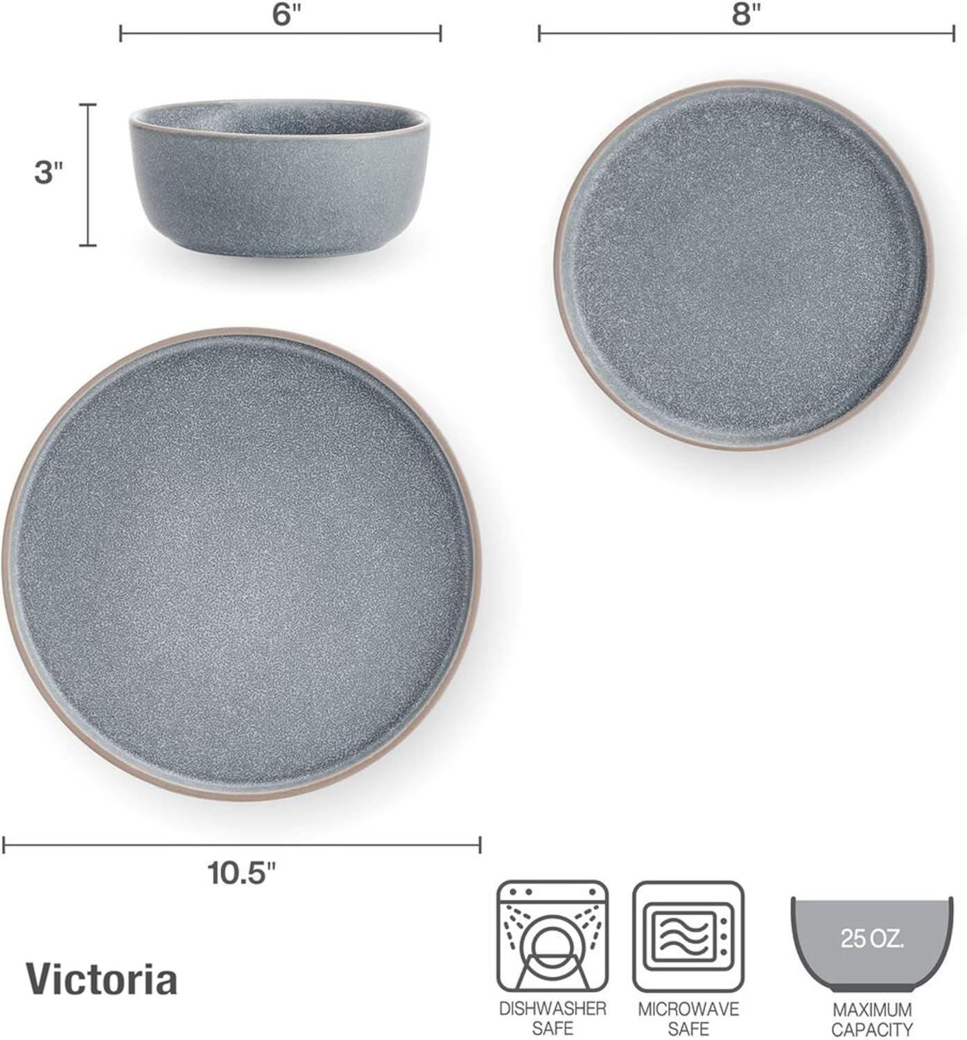 Pfaltzgraff Victoria 12 Piece Stoneware Dinnerware Set Blue