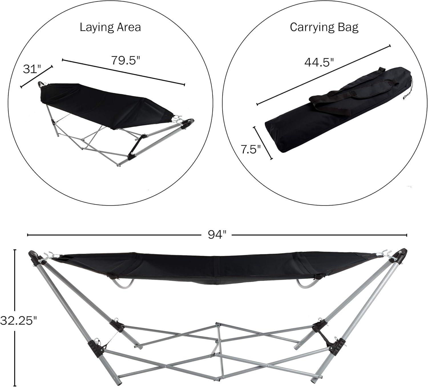 Portable Hammock with Stand - Folds and Fits into Included Carry Bag for Easy Travel- Perfect for Backyard Pool Beach Hiking by Lavish Home (Black)