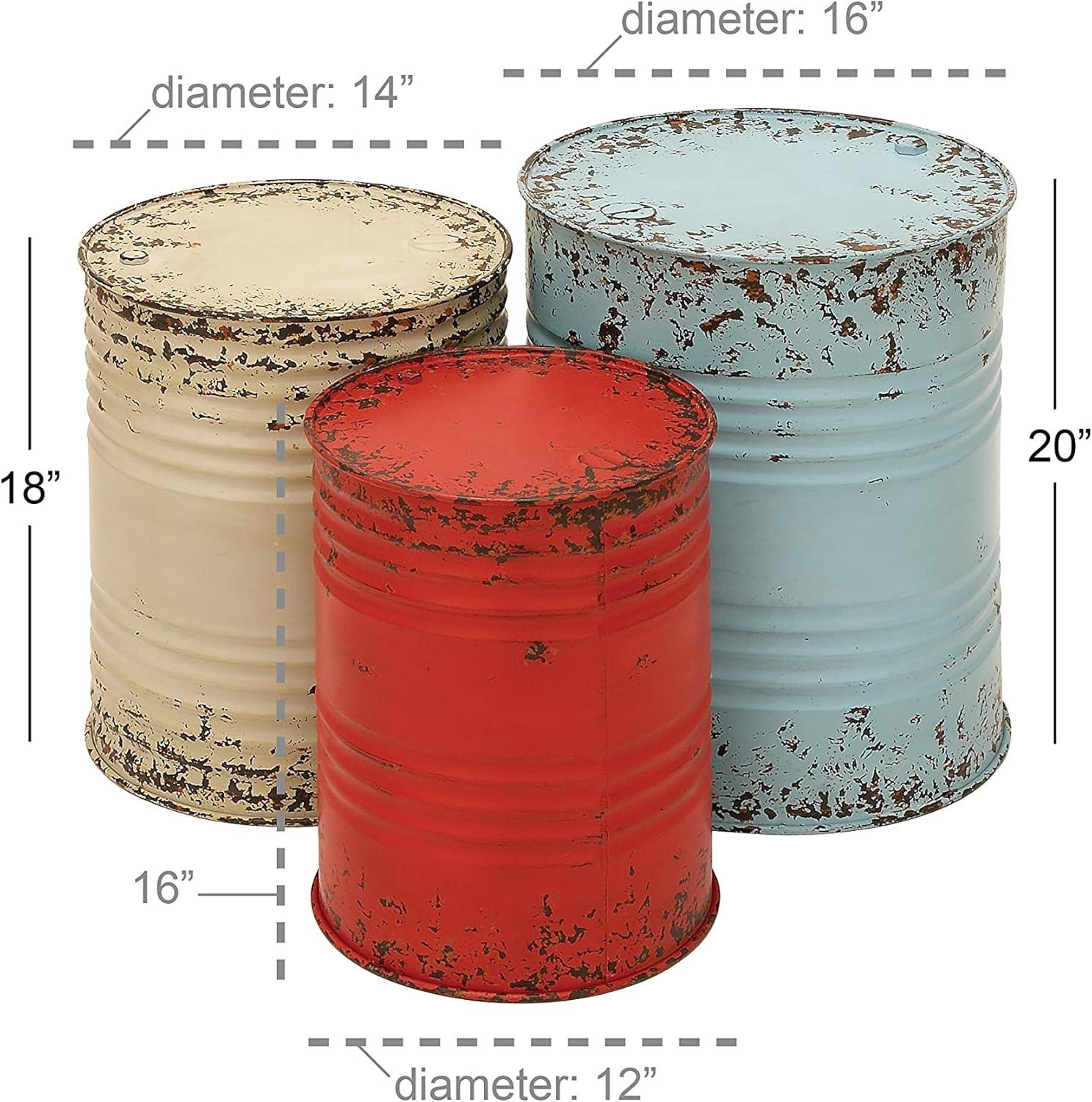 Multi Colored Metal Drum Nesting Accent Tables, Set of 3