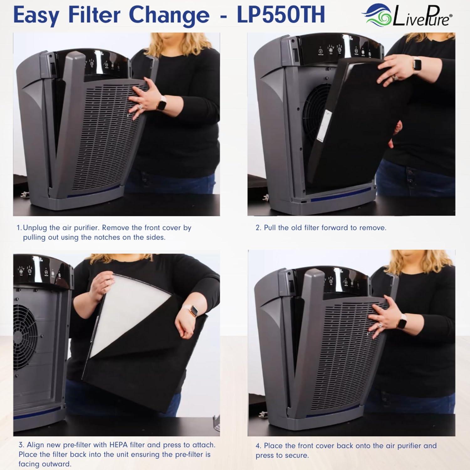 LivePure LP550 Air Purifiers for Home Large Room and Bedroom. True HEPA Air Purifier for Pets, Odors, Allergens, Smoke, Dust, VOC's. 4 Fan Speeds,