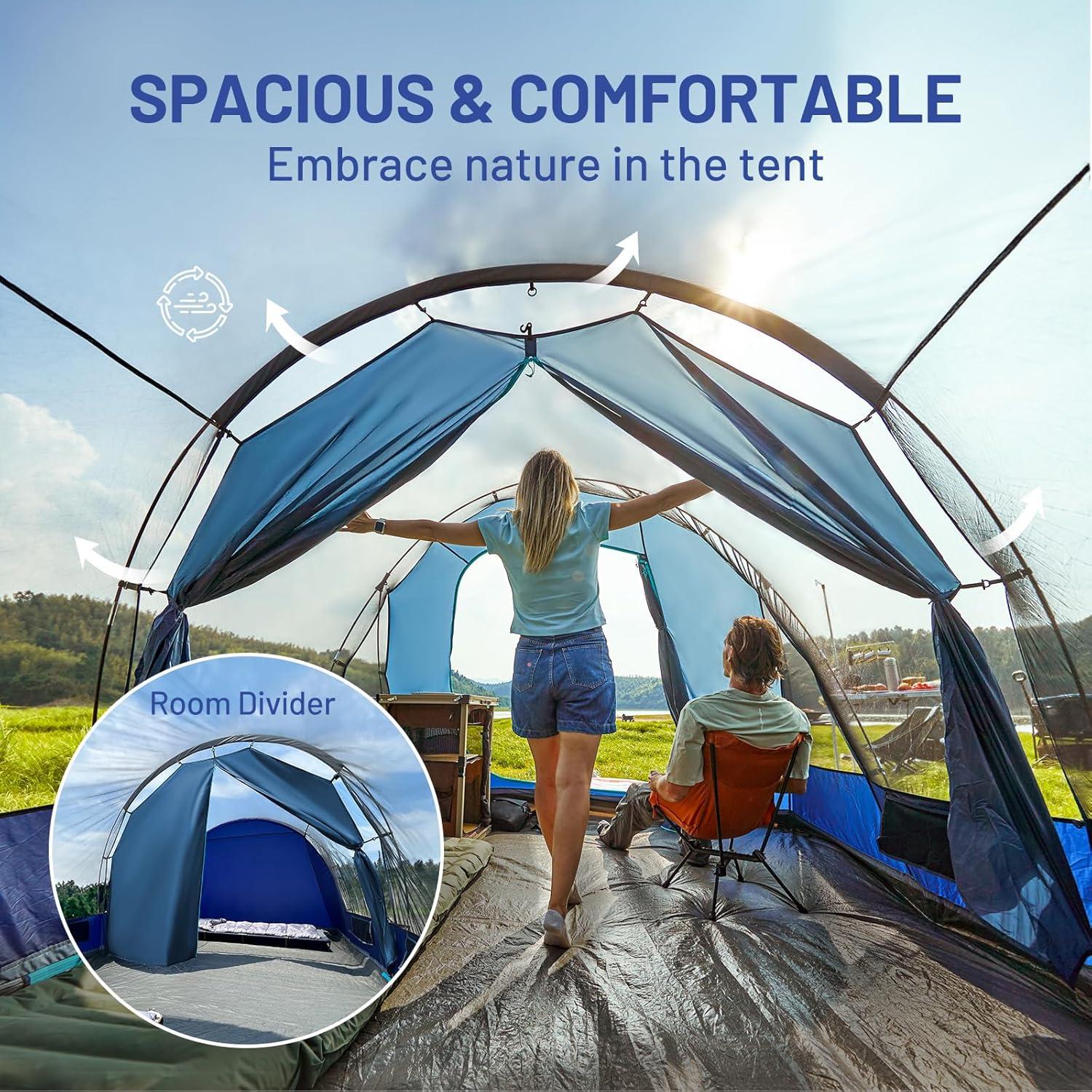 Blue 8-Person Two-Room Cabin Tent with Carry Bag