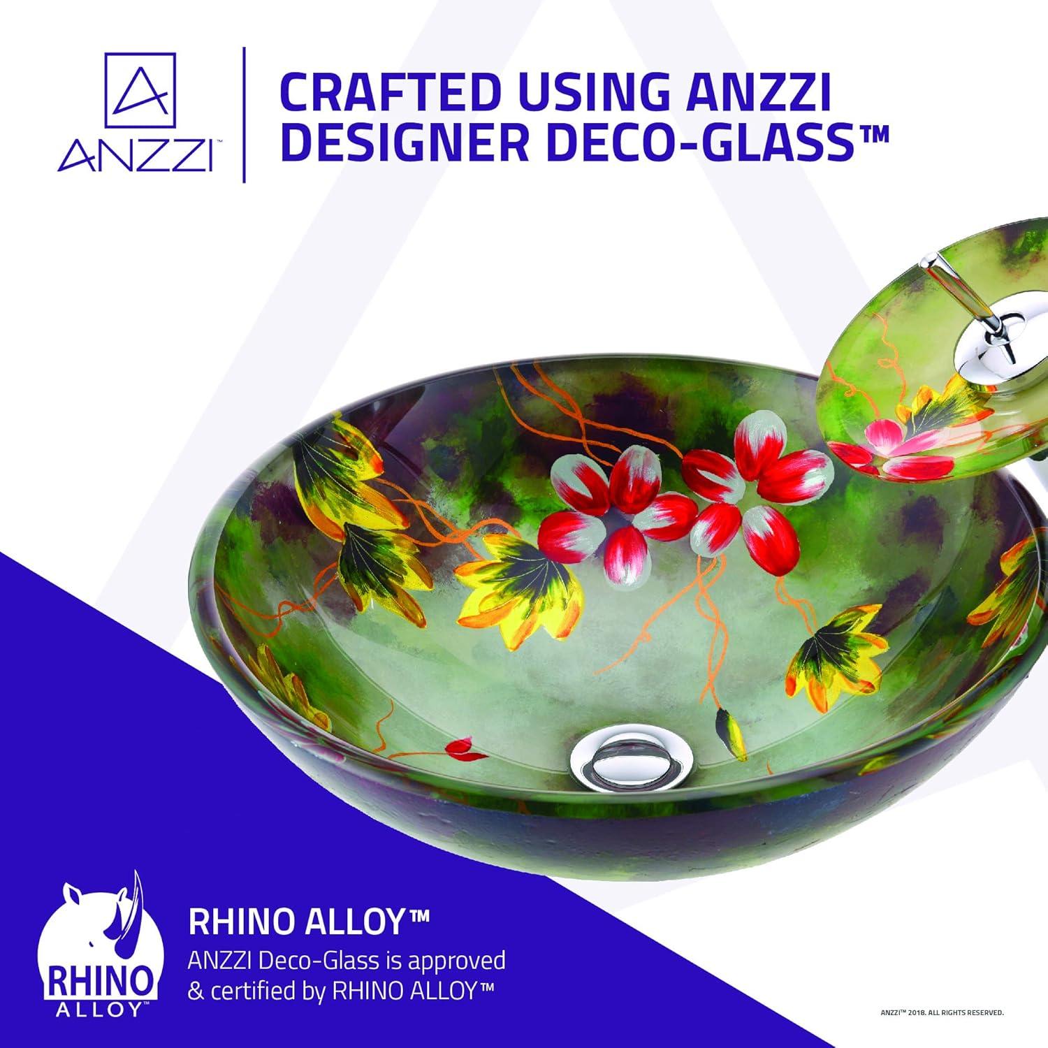 ANZZI Impasto 15.5'' Green Tempered Glass Circular Bathroom Sink with Faucet