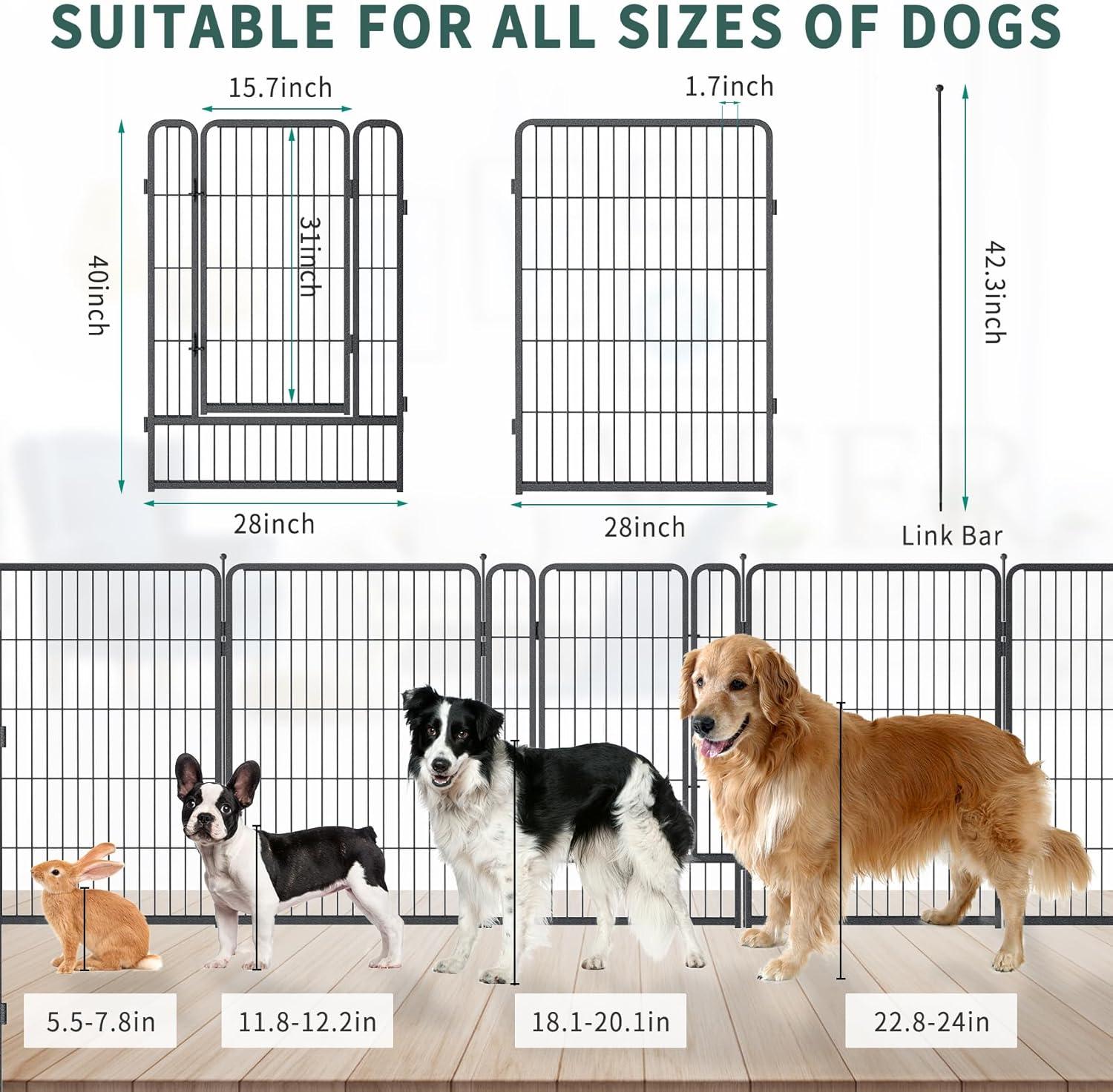 Monasem Dog Playpen Outdoor, 16 Panels 40" Height Dog Fence(Black)