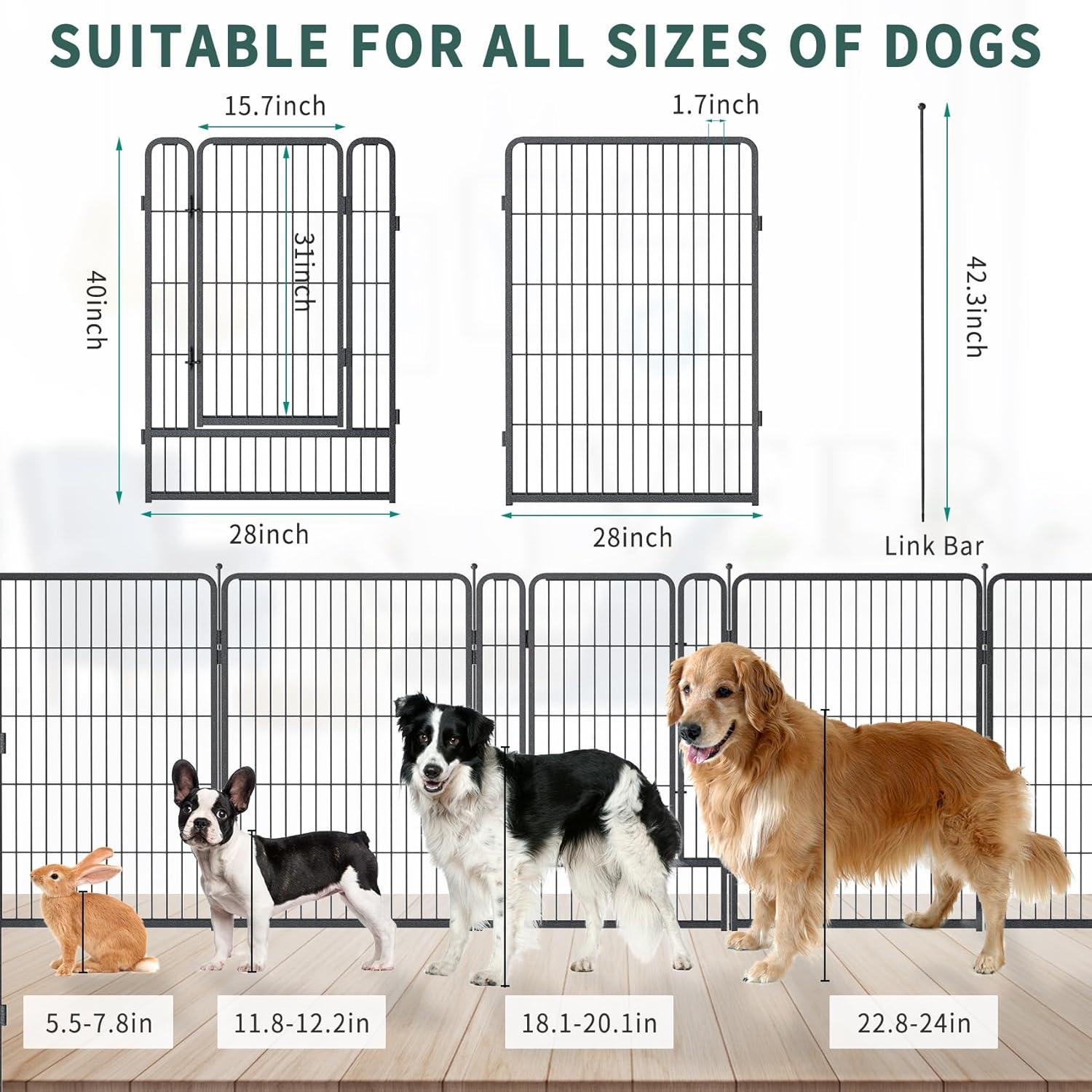Monasem Dog Playpen Outdoor, 16 Panels 40" Height Dog Fence(Black)