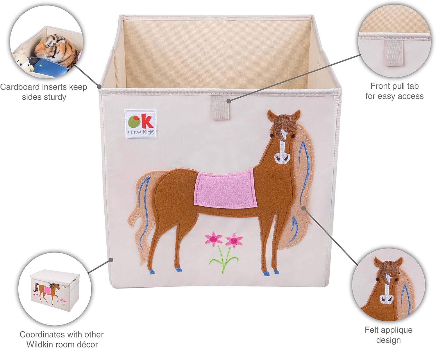 Wildkin Beige Fabric Kids Storage Cube with Horse Design