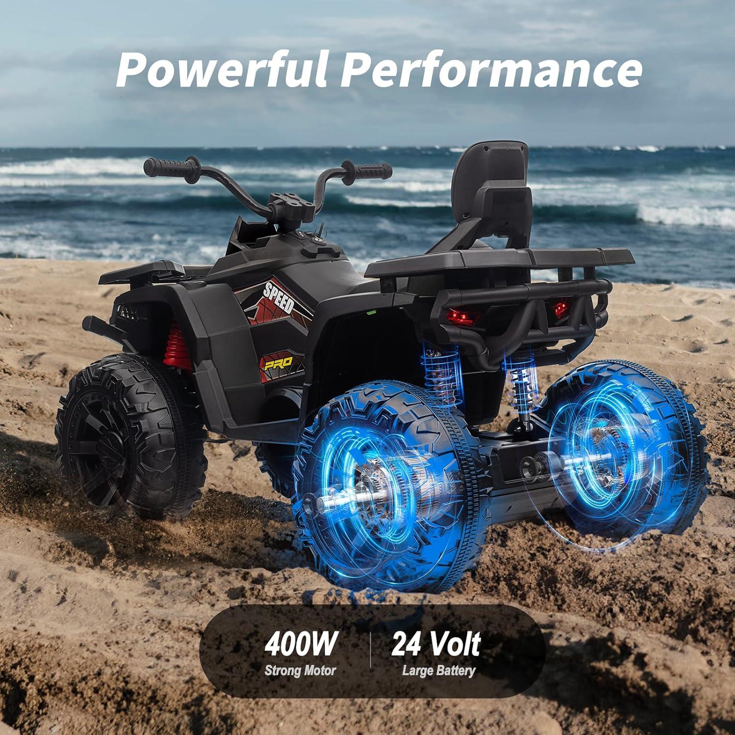 Black 24V Dual Motor Kids ATV with LED Lights