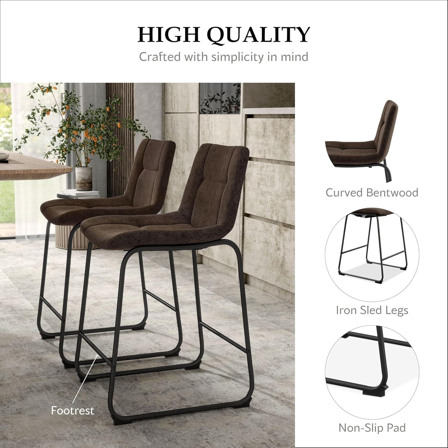 Furniture of America Perri Modern Chenille Counter Height Dining Chairs, Brown (Set of 2)