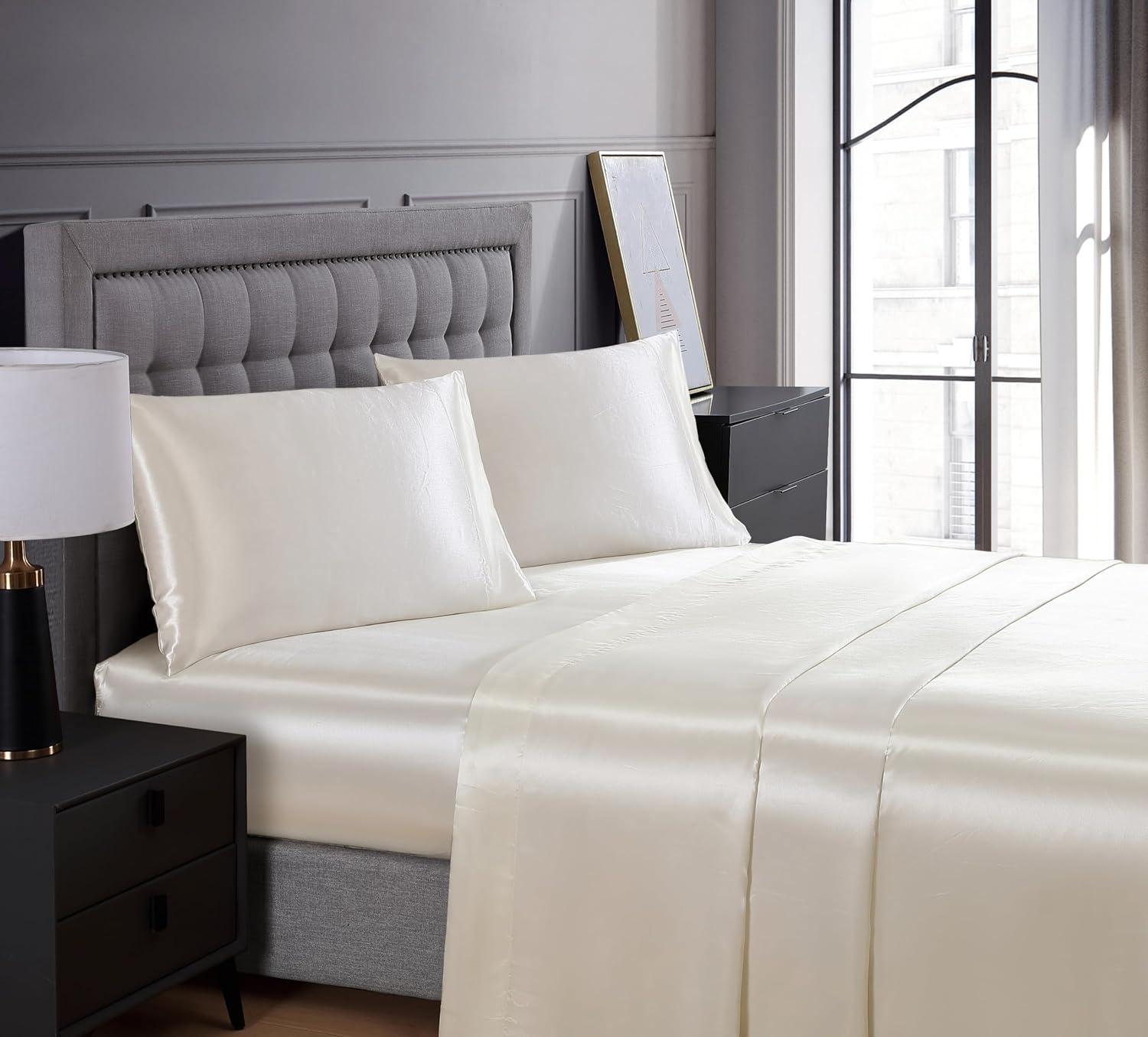 Ivory Full Satin Polyester Sheet Set