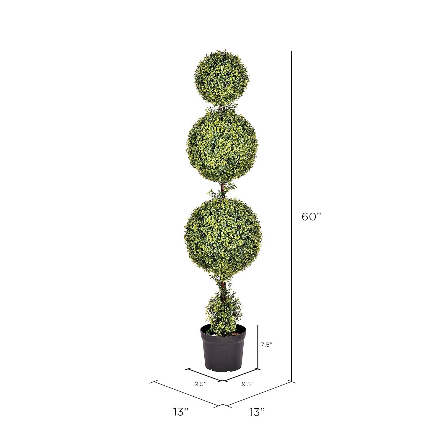 Vickerman 5' Artificial Potted Triple Ball Green Boxwood Topiary. Ball sizes are 10", 12" and 14".
