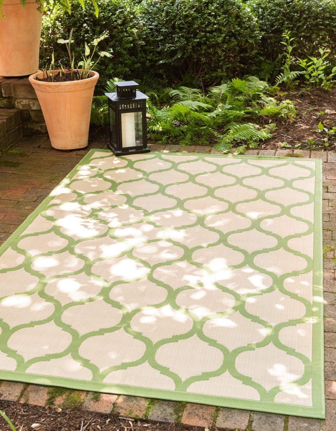 Unique Loom 6' 1 x 9' 0 Beige and Green Outdoor Trellis Moroccan Area Rug