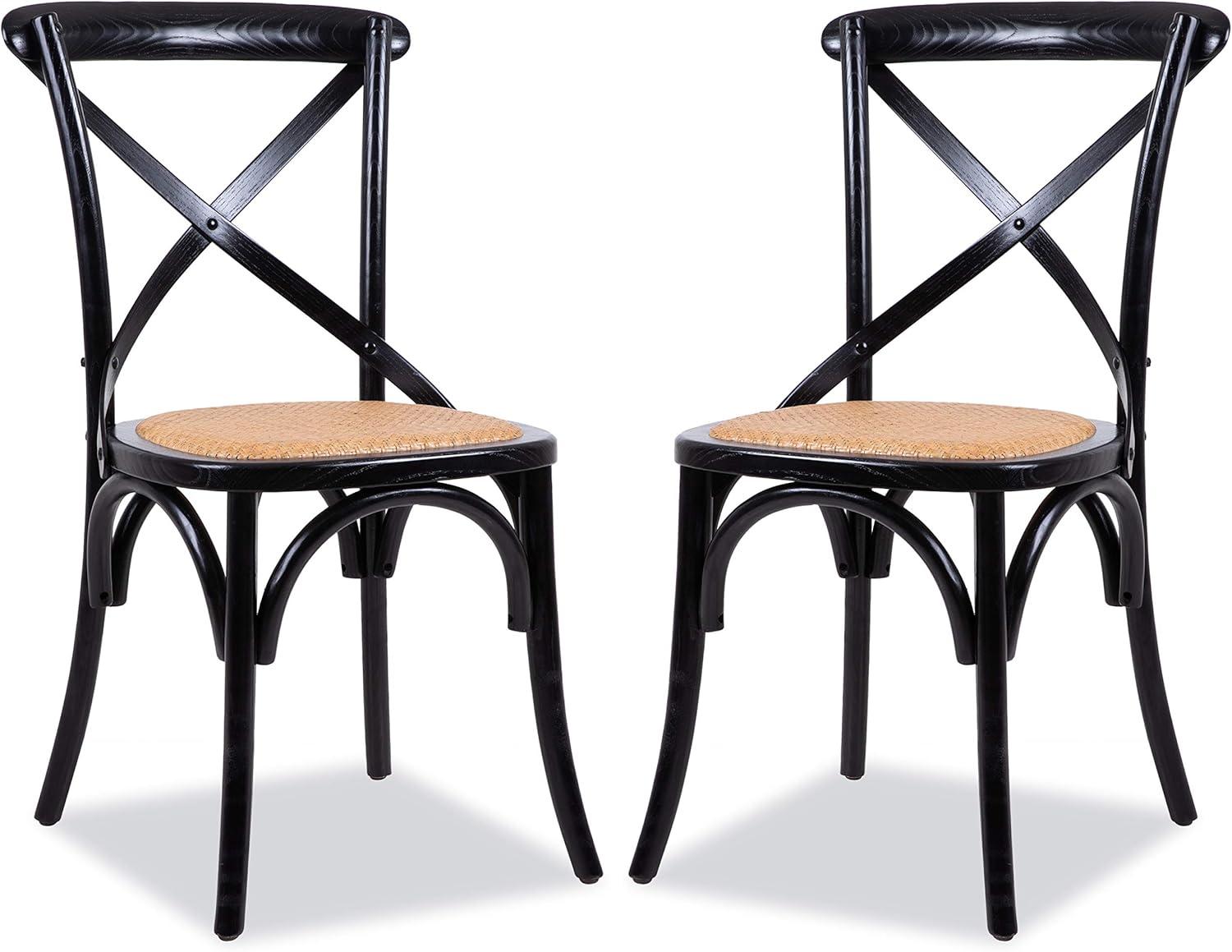 Black Birch Wood Cross Back Dining Chairs with Cane Seats