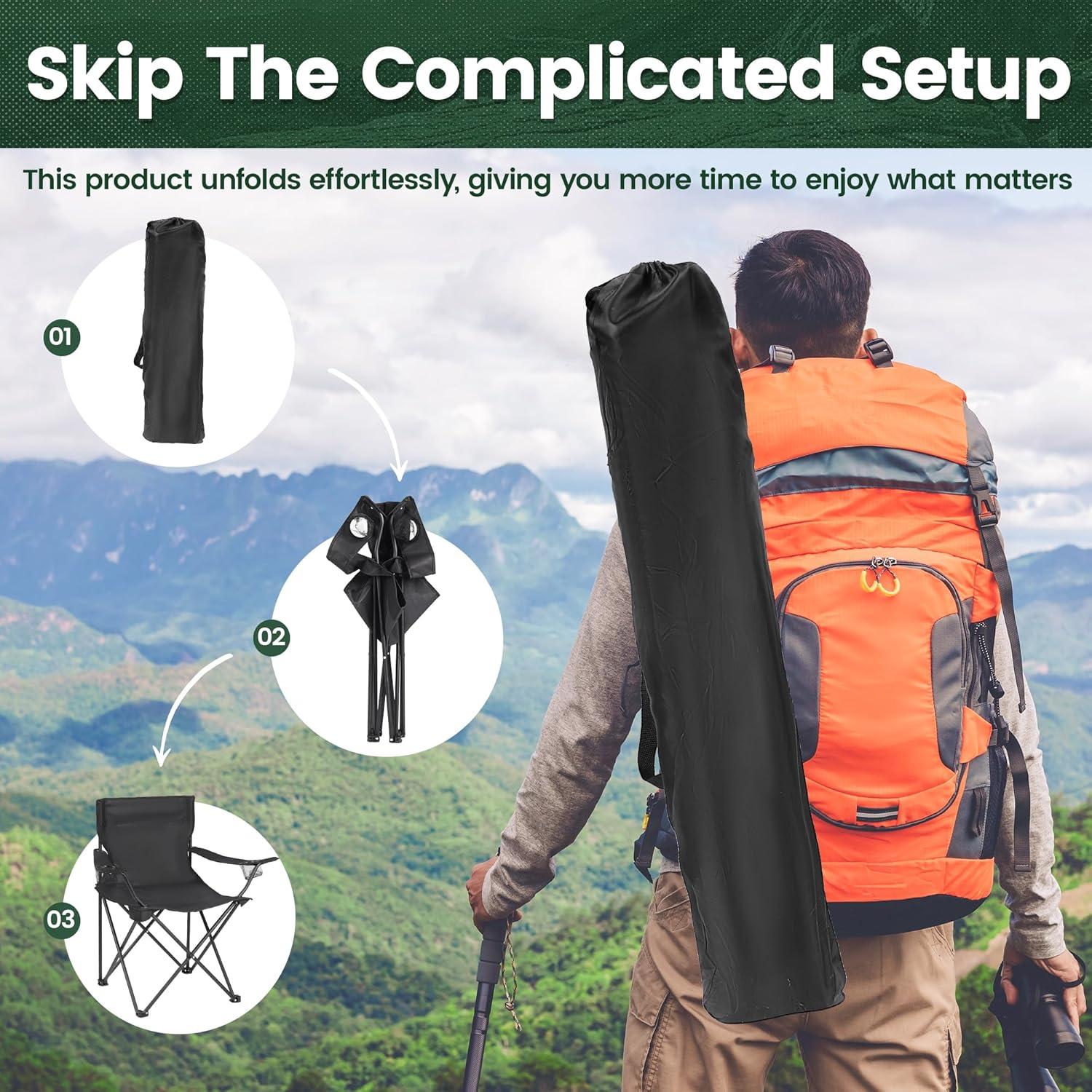 2 Pack Lightweight Camping Chairs for Adults & Teens, 250LBS Capacity Foldable Portable Chairs with Carry Bag, Compact Design for Camping, Beach, Picnics, and Outdoor Events