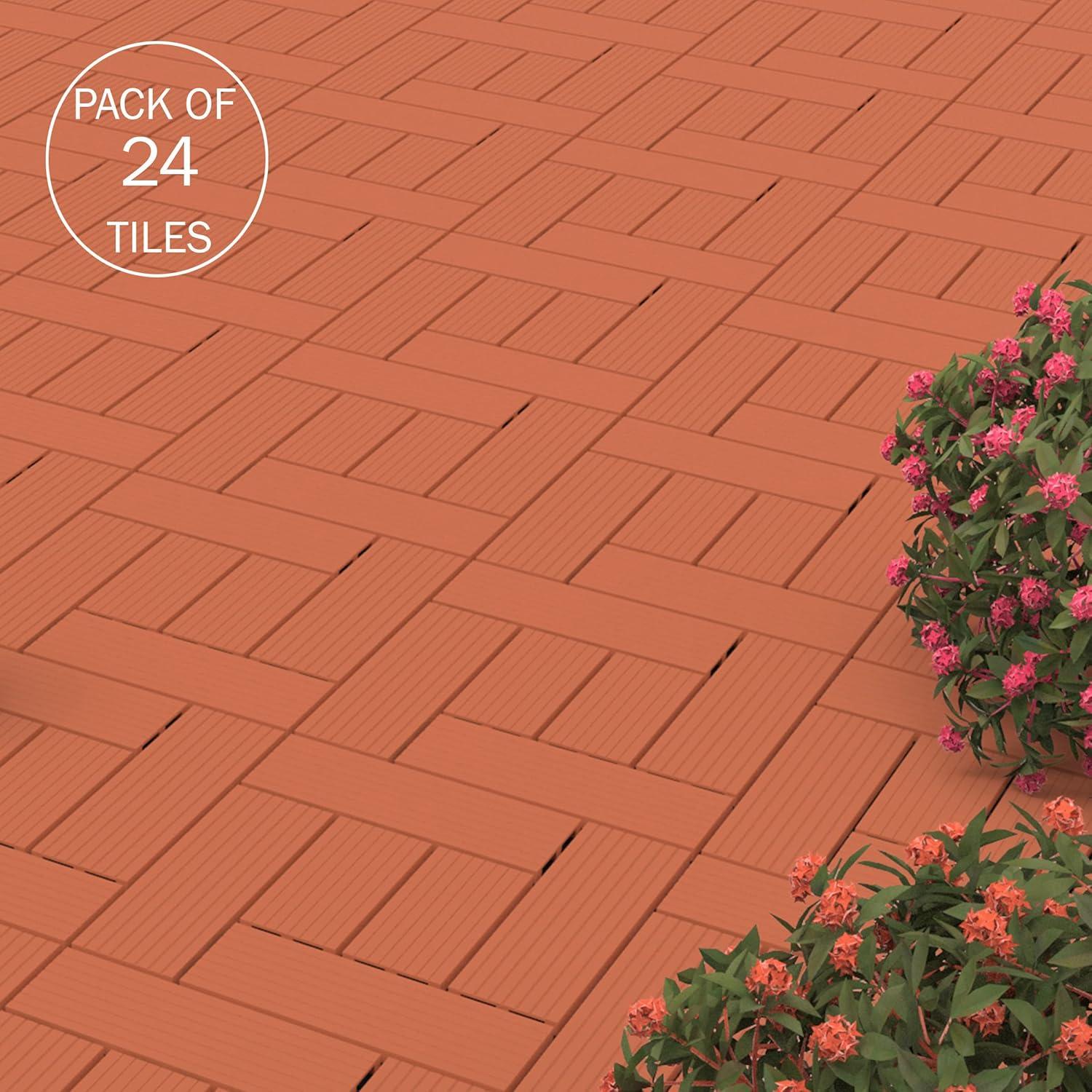 Pure Garden Deck Tiles - 24-Pack Wood Plastic Composite Interlocking Patio Tiles - Outdoor Flooring for Balcony, Porch, and Garage by Pure Garden (Set of 24)
