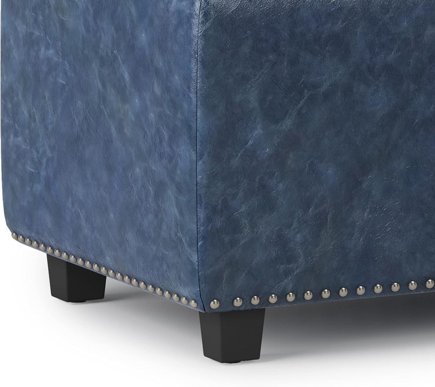 Hamilton 48 inch Wide Traditional Rectangle Storage Ottoman in Denim Blue Faux Leather