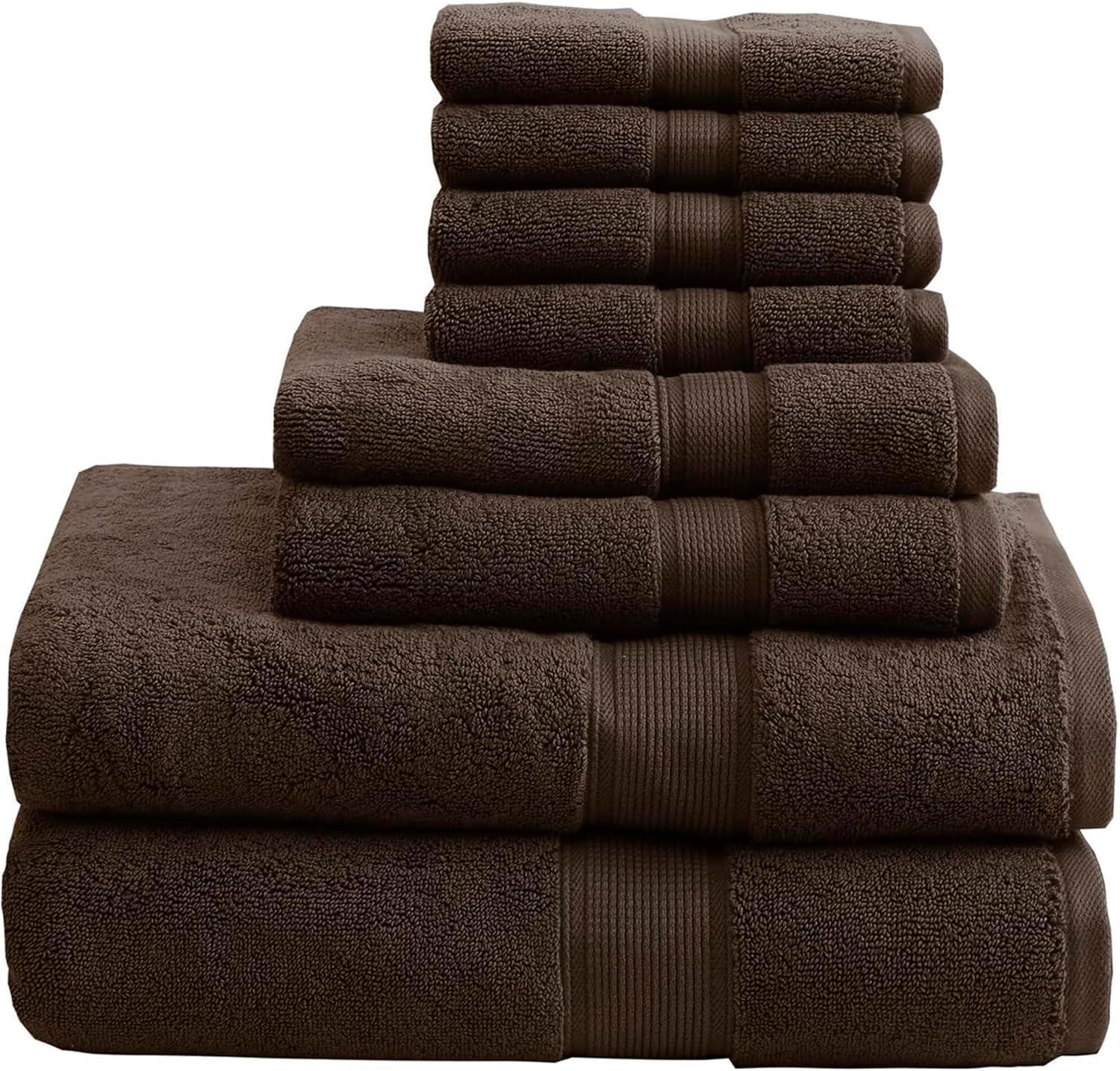 8pc Cotton Bath Towel Set Brown: Madison Park, Heavyweight Terry, OEKO-TEX Certified