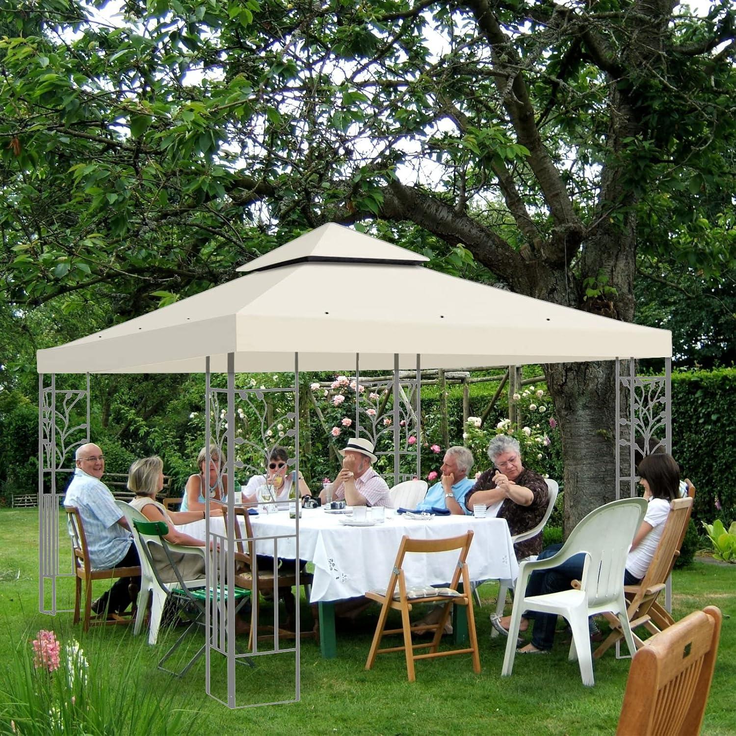 Beige 10' x 10' Double Tiered Fabric Gazebo Canopy Replacement