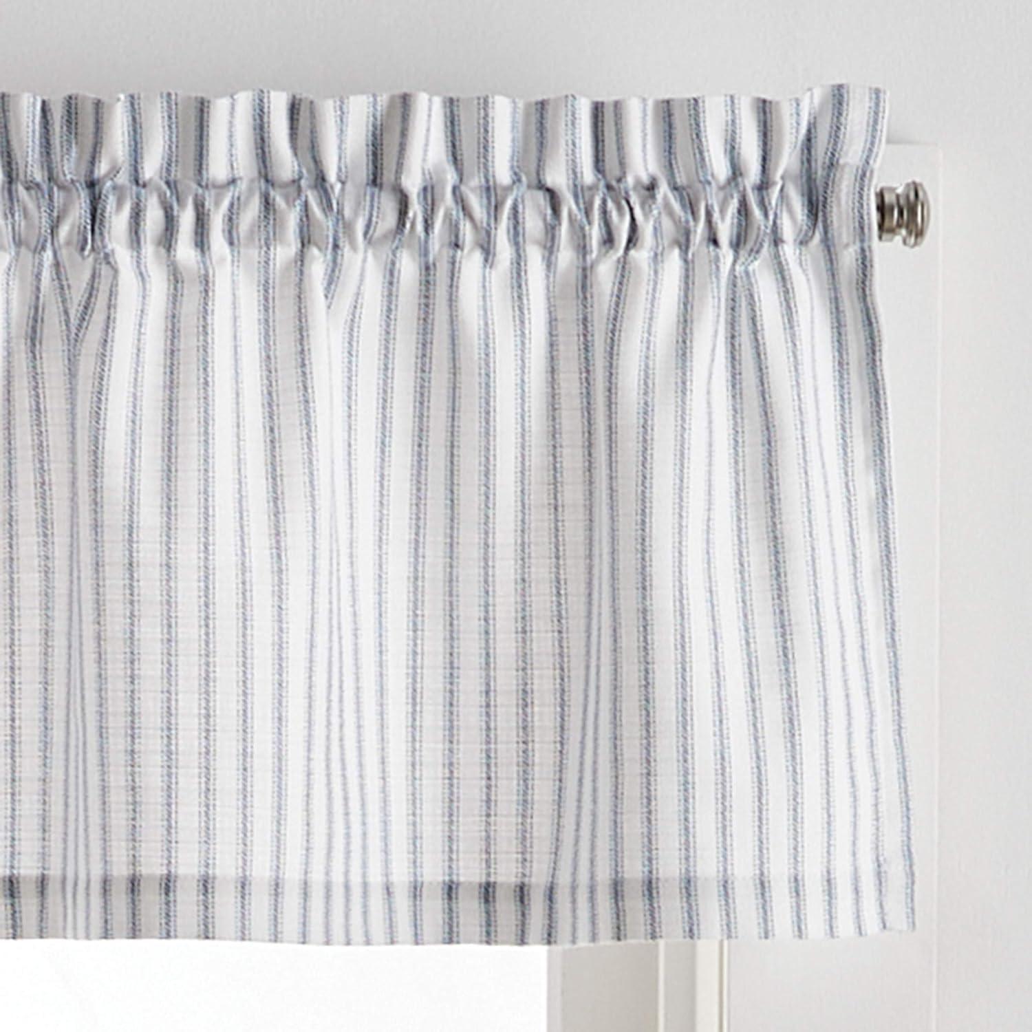 Indigo Ticking Stripe Cotton Blend Valance and Tier Curtain Set