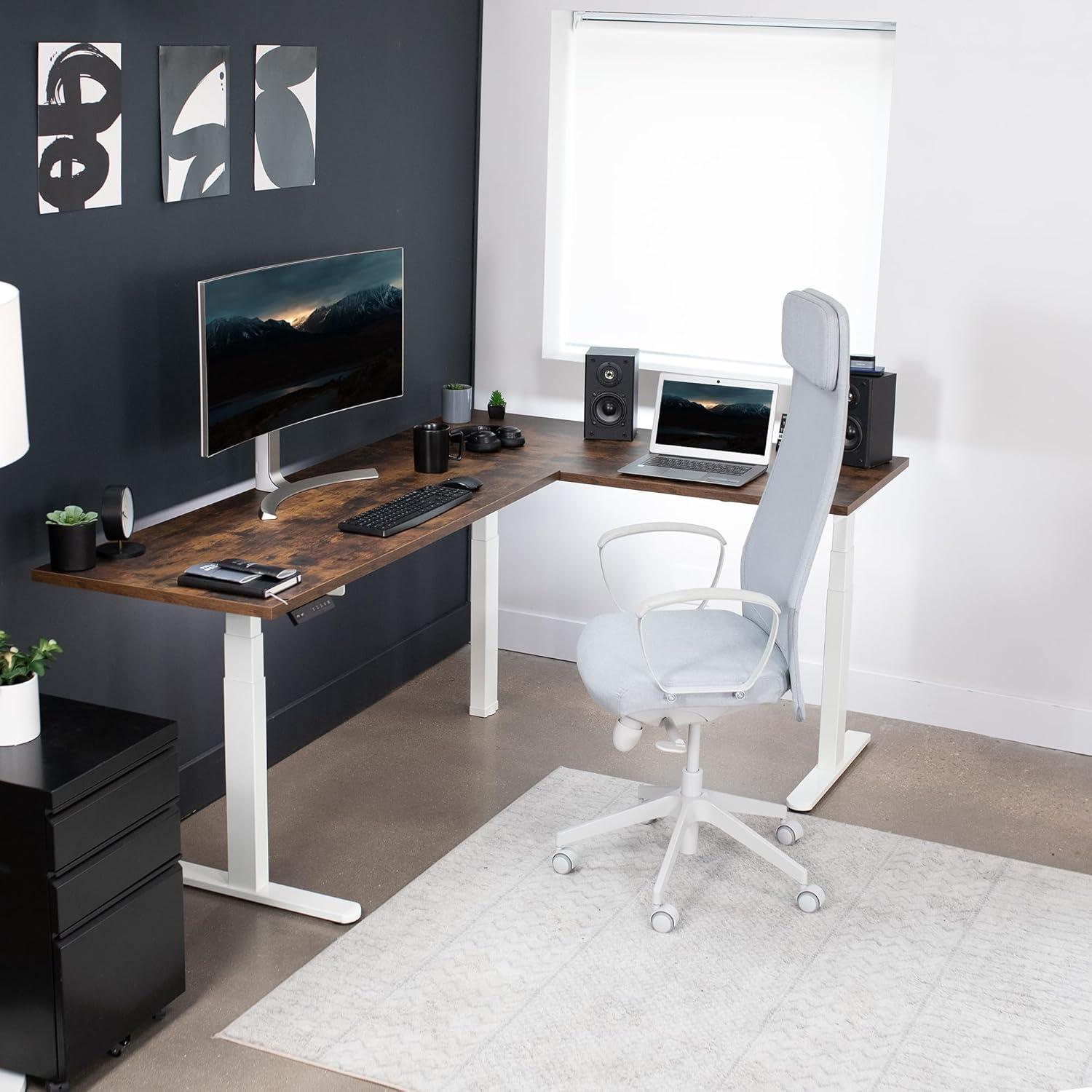 Vivo VIVO White Electric Motor Height Adjustable Corner 3 Leg Standing Desk Frame (Frame Only)