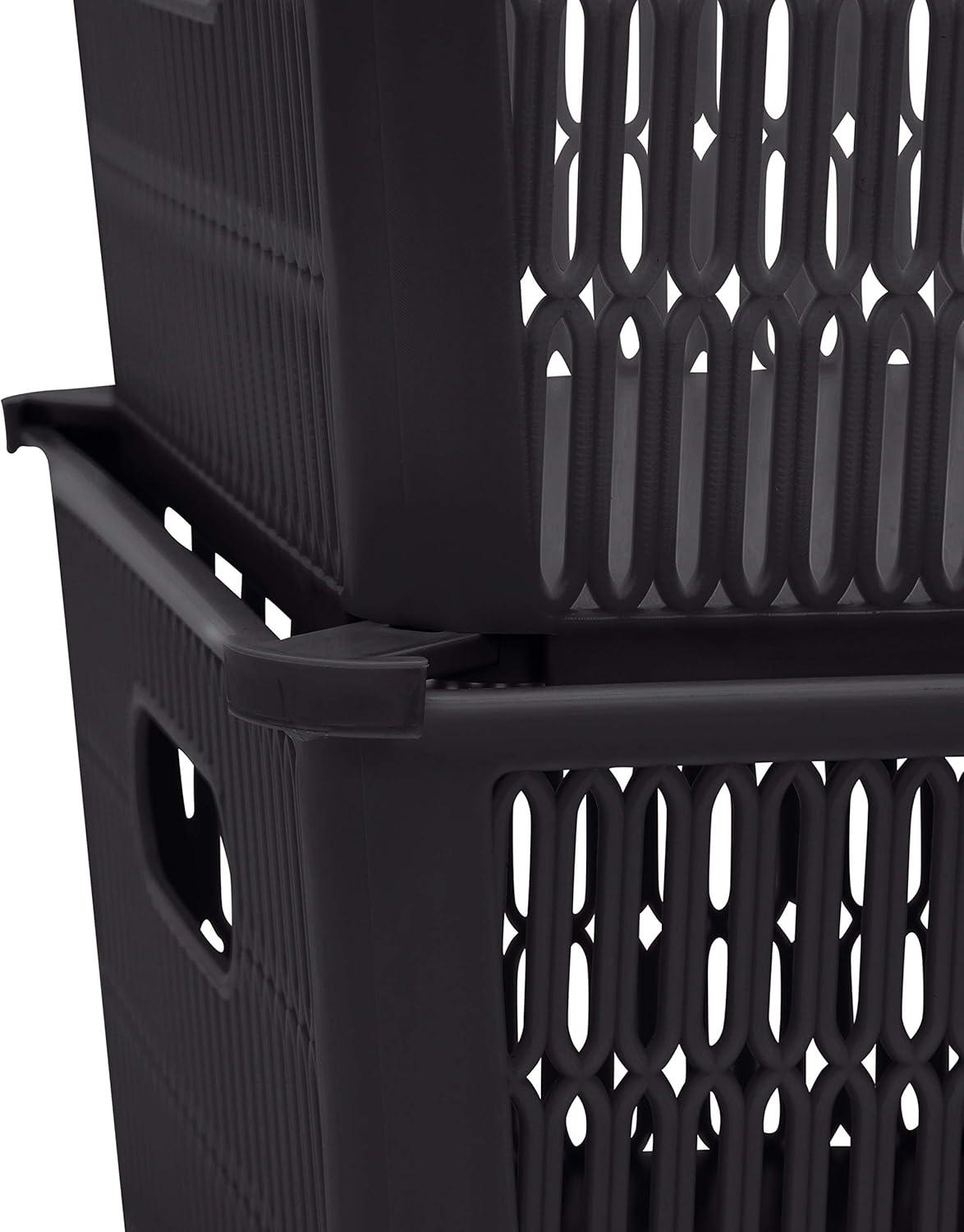 Simplify Slide 2 Stack It 2 Pack Plastic Storage Tote Baskets in Black