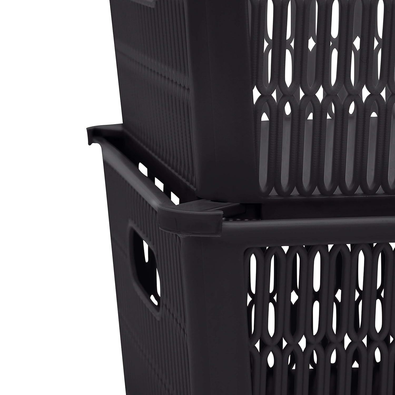 Simplify Slide 2 Stack It 2 Pack Plastic Storage Tote Baskets in Black