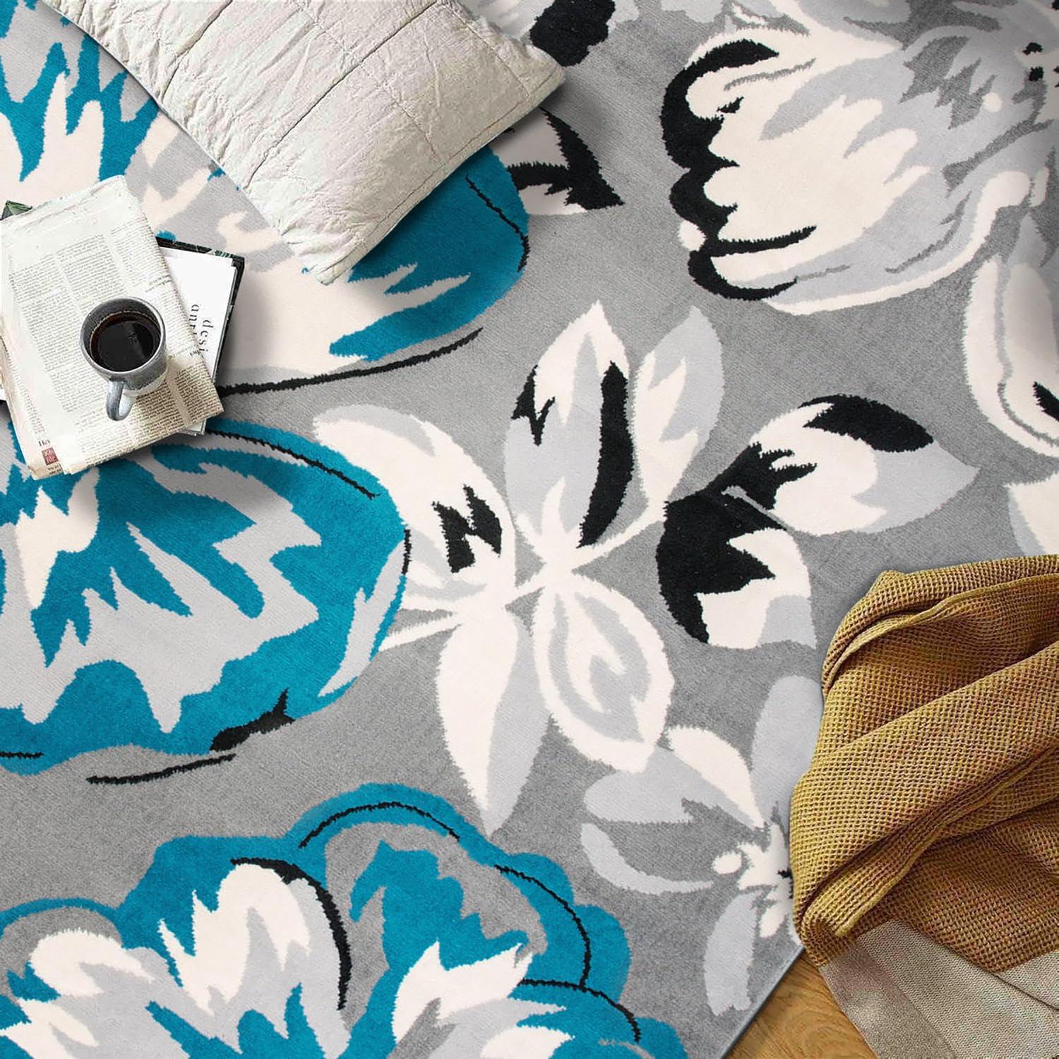World Rug Gallery Modern Floral Design Blue 3'1" x 5' Area Rug