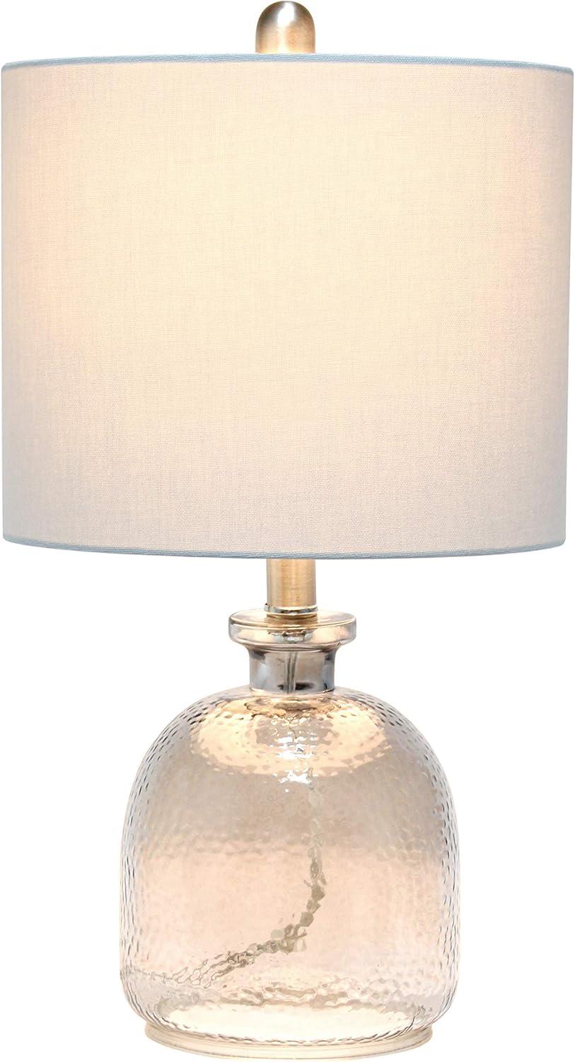 Smokey Gray Textured Glass Bedside Table Lamp with Drum Shade