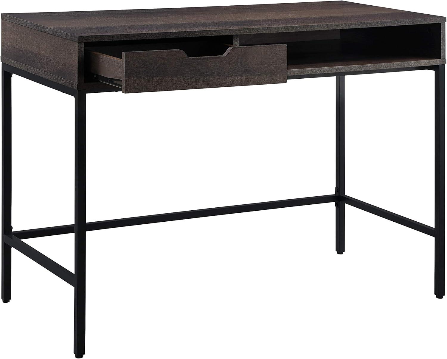 Contempo 40-Inch Desk with Drawer and Shelf in Brown Wood Grain Finish