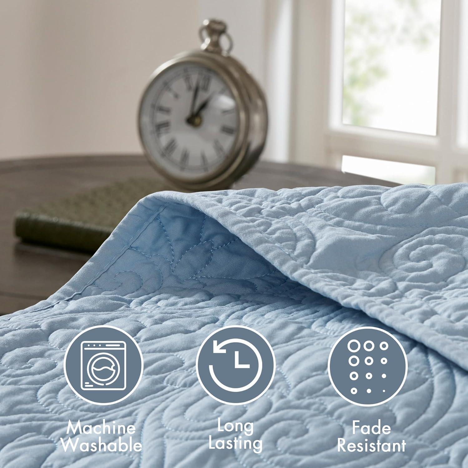 Madison Park 2pc Twin/Twin Extra Long Vancouver Reversible Coverlet Set Blue: Quilt Bedding Sets, Polyester Fill
