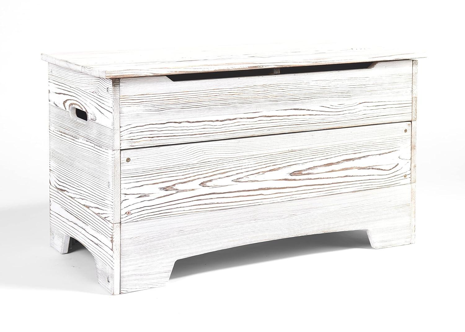 Vintage Gray Solid Wood Rustic Toy Box with Distressed Finish