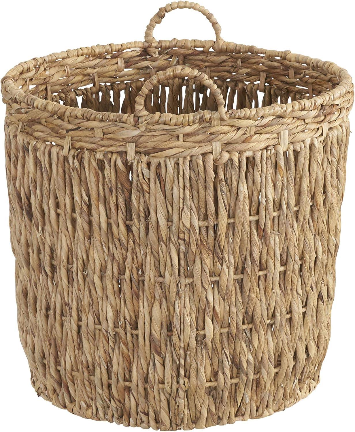 Tall Wicker Floor Basket, Woven Decorative Basket with Handles, Handmade, Great for Laundry and Storage, Natural