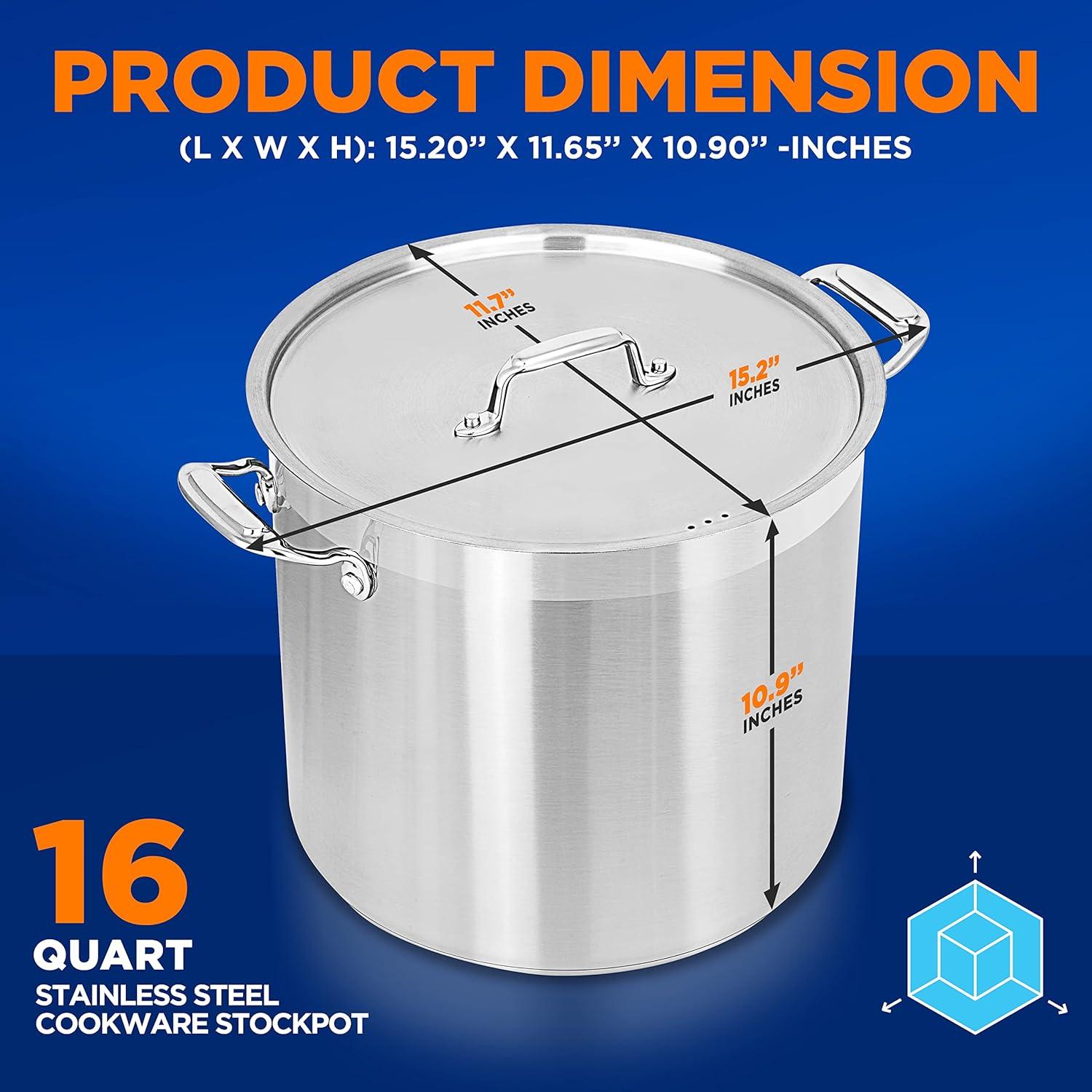 NutriChef 16-Quart Stainless Steel Heavy Duty Stockpot with Lid