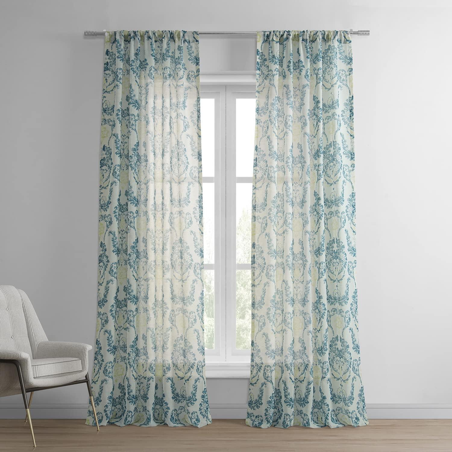 Terrace Teal 84" Sheer Faux Linen Window Panel