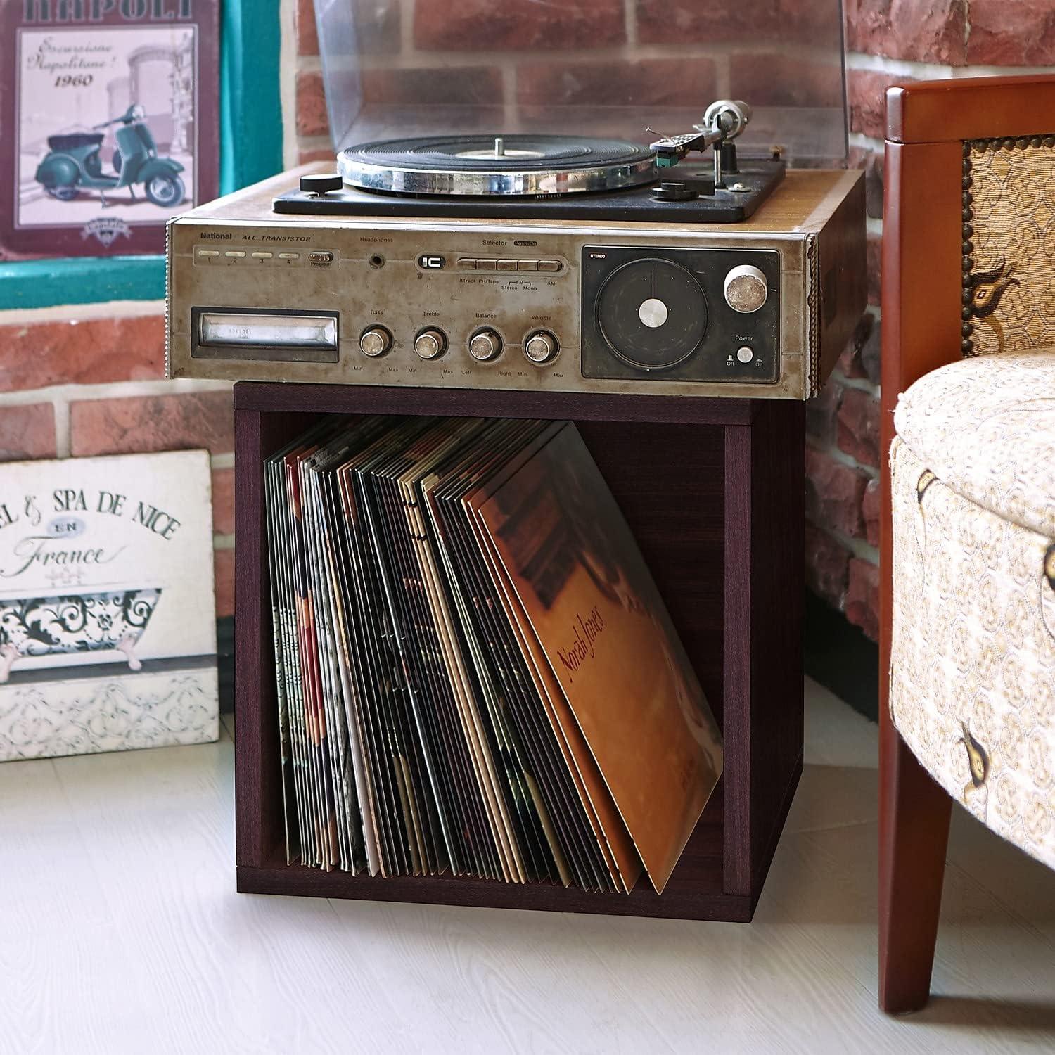 Way Basics Modular Vintage Vinyl Record Storage Blox Cube, Organizer Shelf (Fits 65-70 Album)