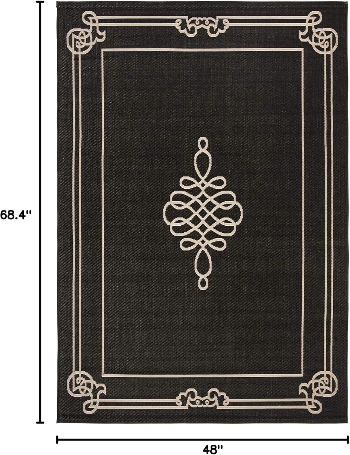 Black and Cream Rectangular Synthetic Indoor/Outdoor Rug