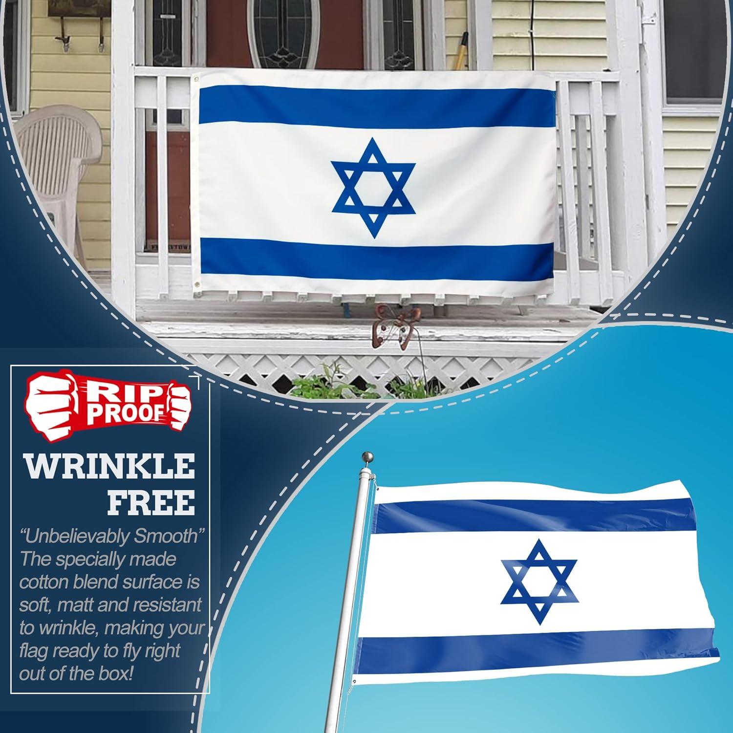 Anley Rip-Proof Double Sided 3-Ply Israel Flag 3x5 Foot - The Strongest, Longest Lasting Israeli National Flags