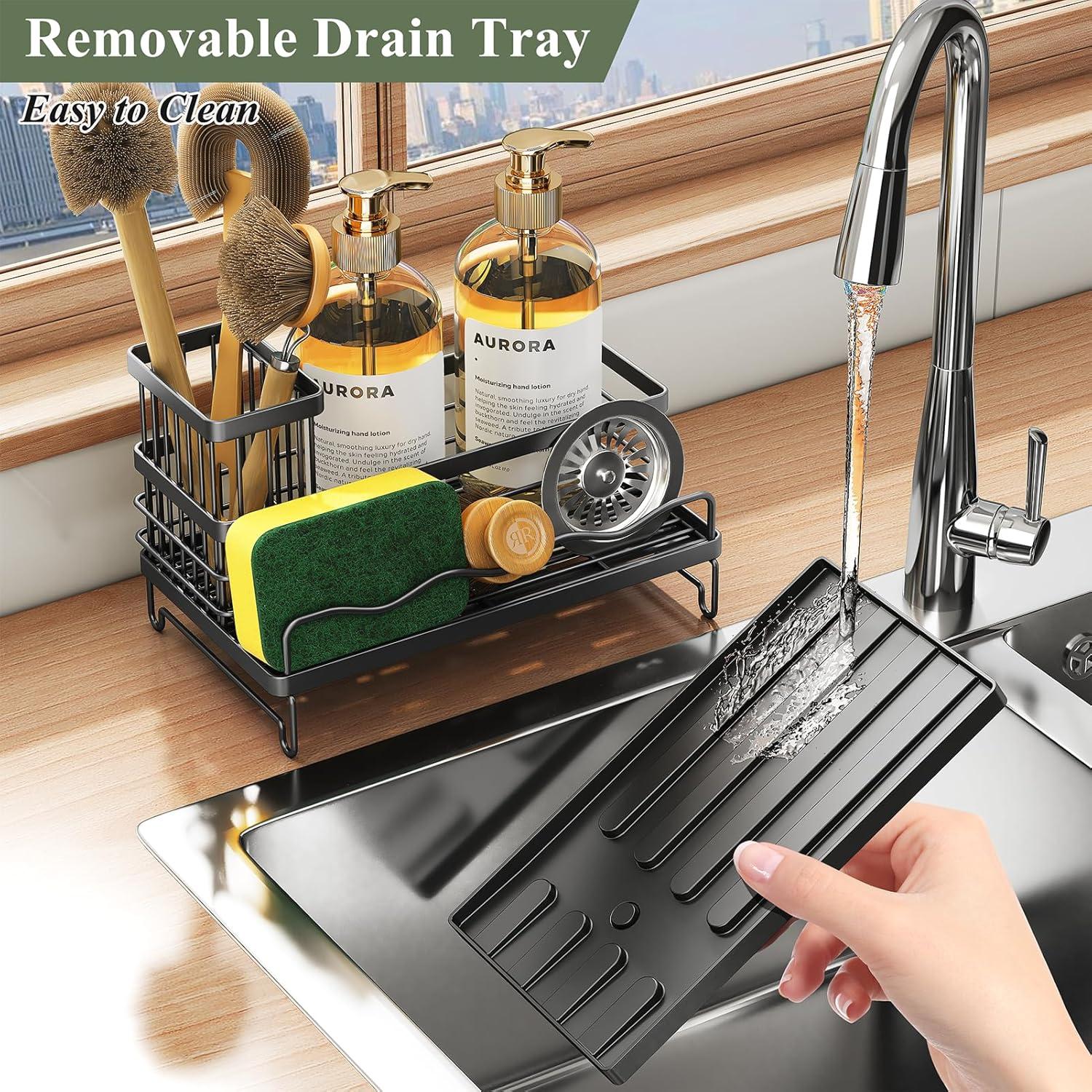 COAHAHA Rust Resistant Stainless Steel Sink Caddy - Large Capacity With Removable Brush Rack