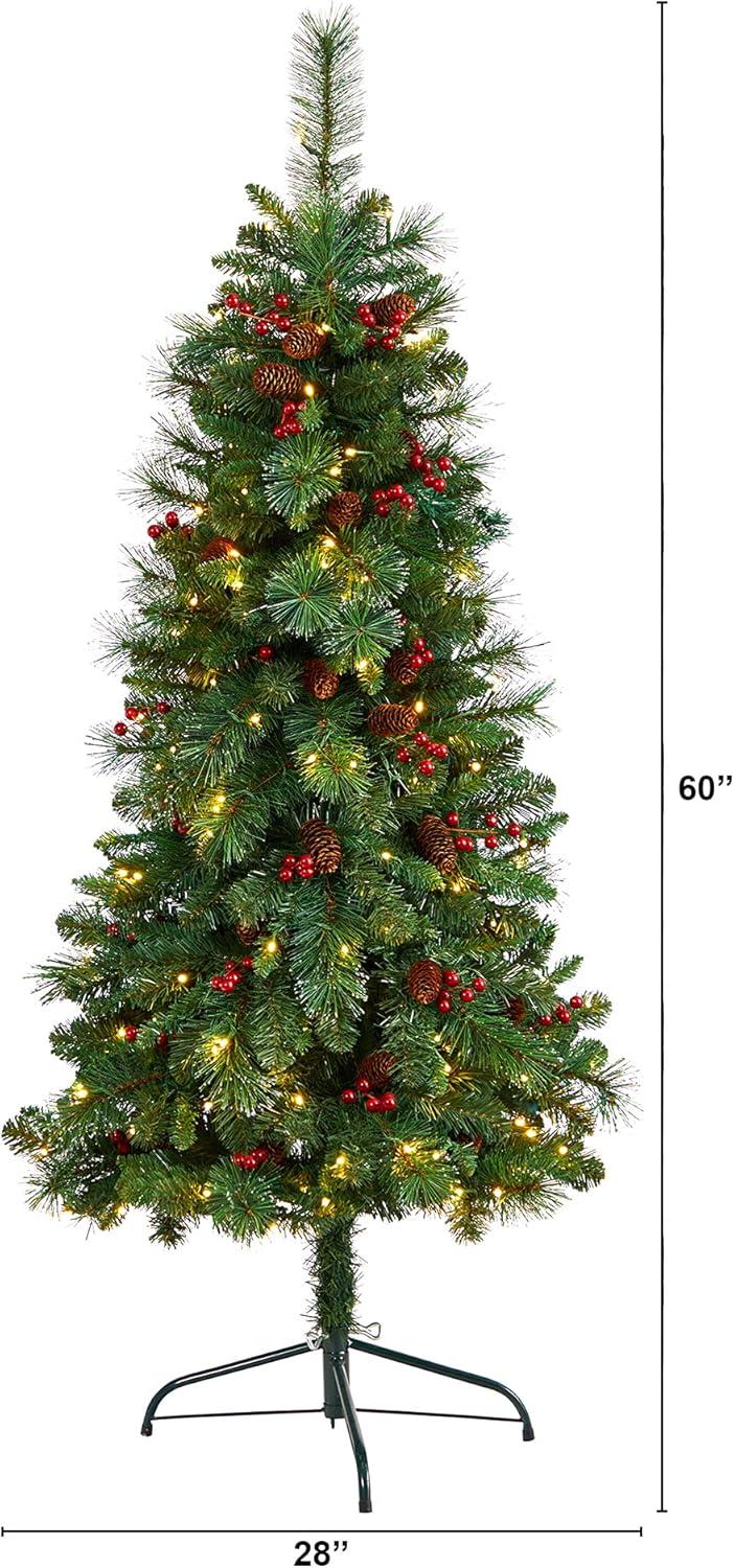 5ft Green Pine Artificial Christmas Tree with Pinecones and LED Lights