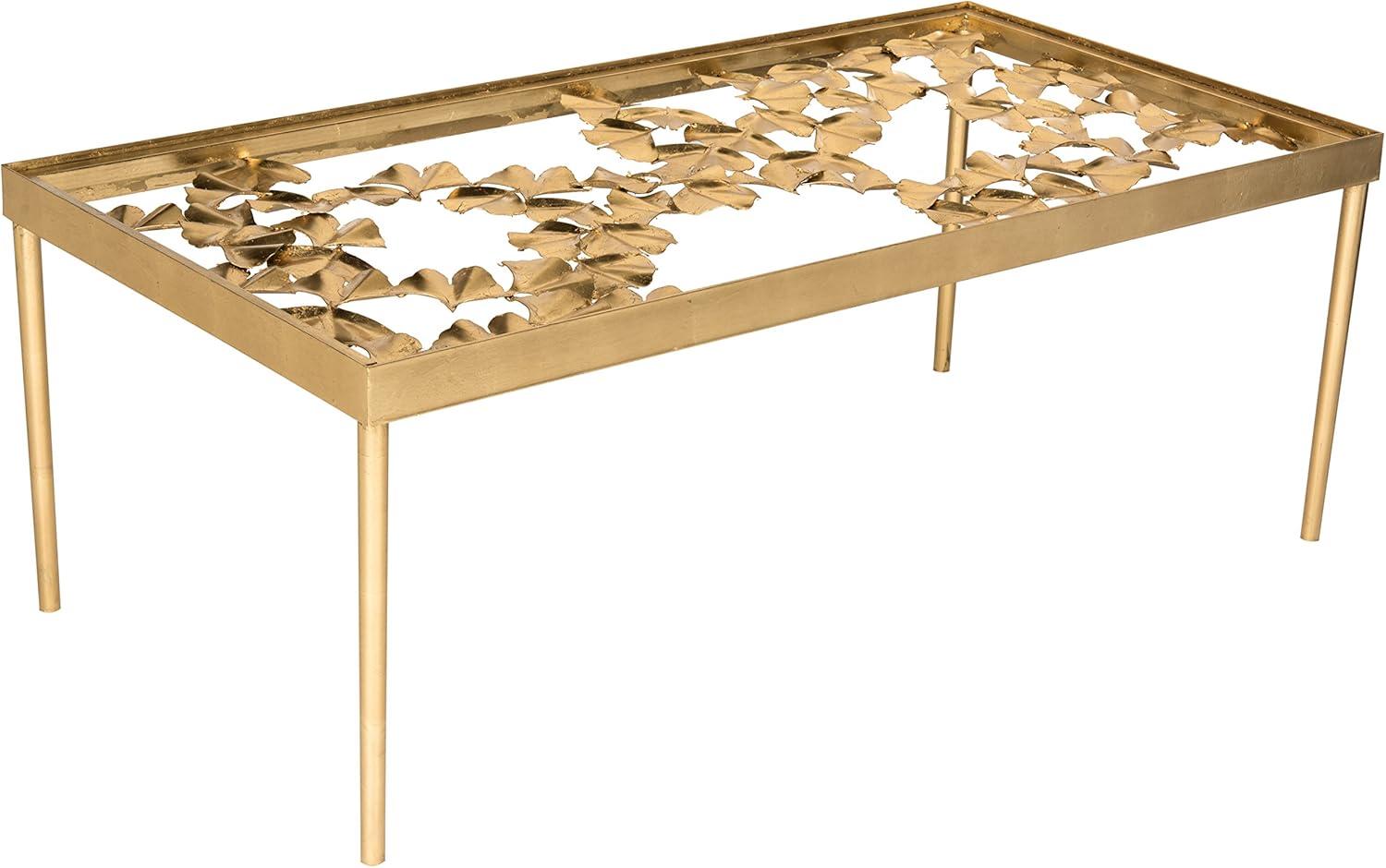 SAFAVIEH Otto 18 in. H Ginkgo Leaf Coffee Table, Gold/Clear